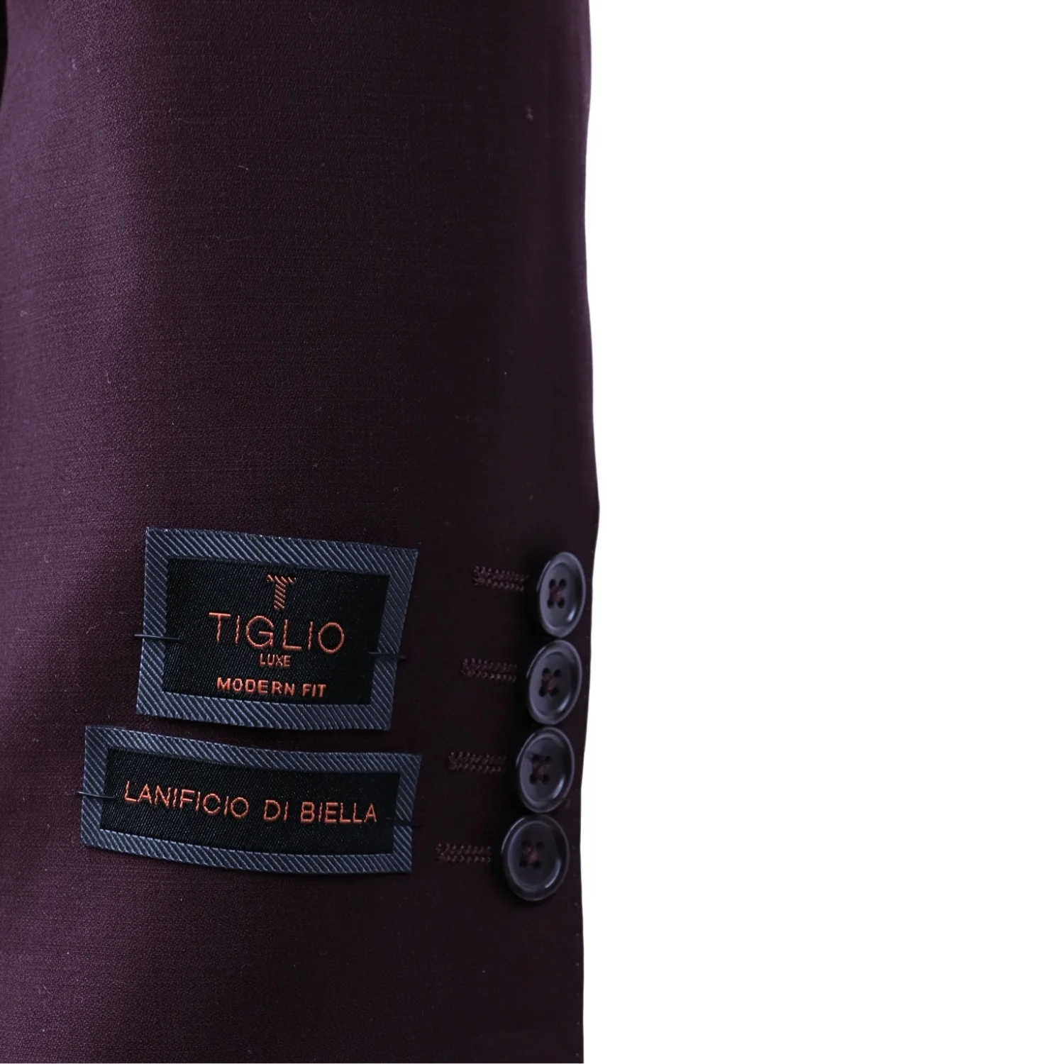 Tiglio Men's Burgundy 100% Wool 2-Piece Modern Fit Suit — Notch Lapel - Image 3