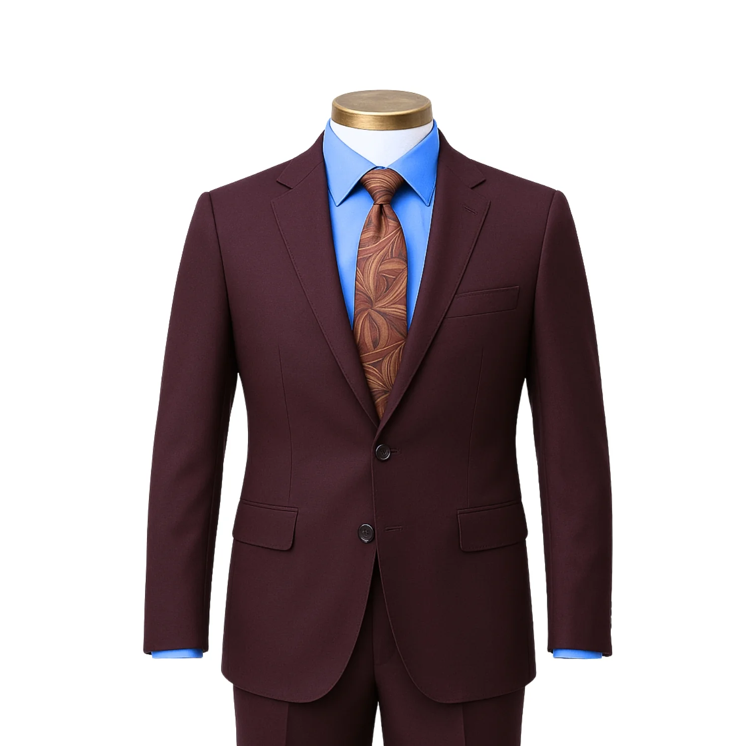 Tiglio Men's Burgundy 100% Wool 2-Piece Modern Fit Suit — Notch Lapel - Image 4