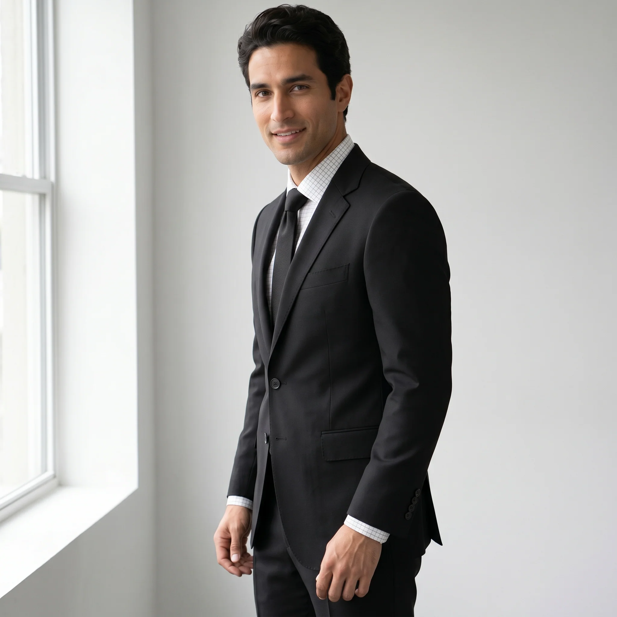 Tiglio Men's Black 100% Wool 2-Piece Slim Fit Suit — Notch Lapel