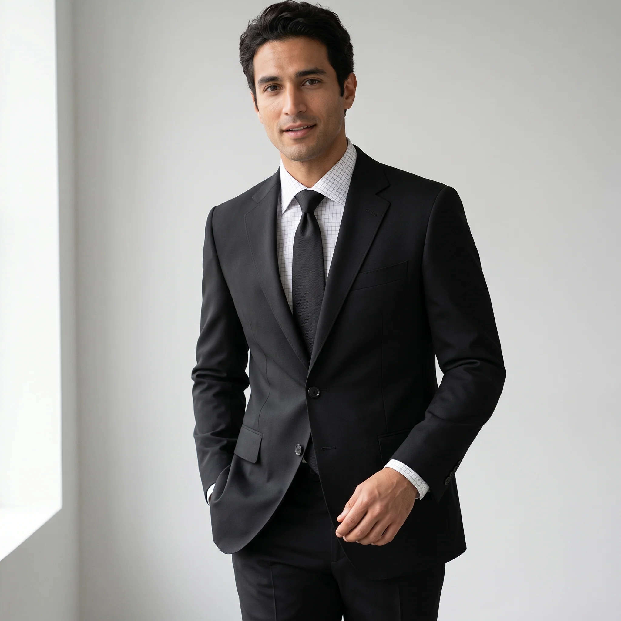 Tiglio Men's Black 100% Wool 2-Piece Slim Fit Suit — Notch Lapel - Image 2