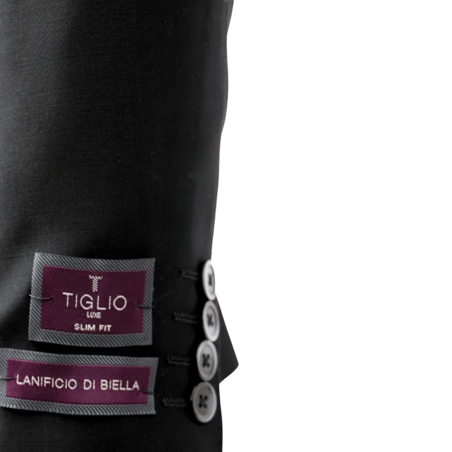 Tiglio Men's Black 100% Wool 2-Piece Slim Fit Suit — Notch Lapel - Image 5
