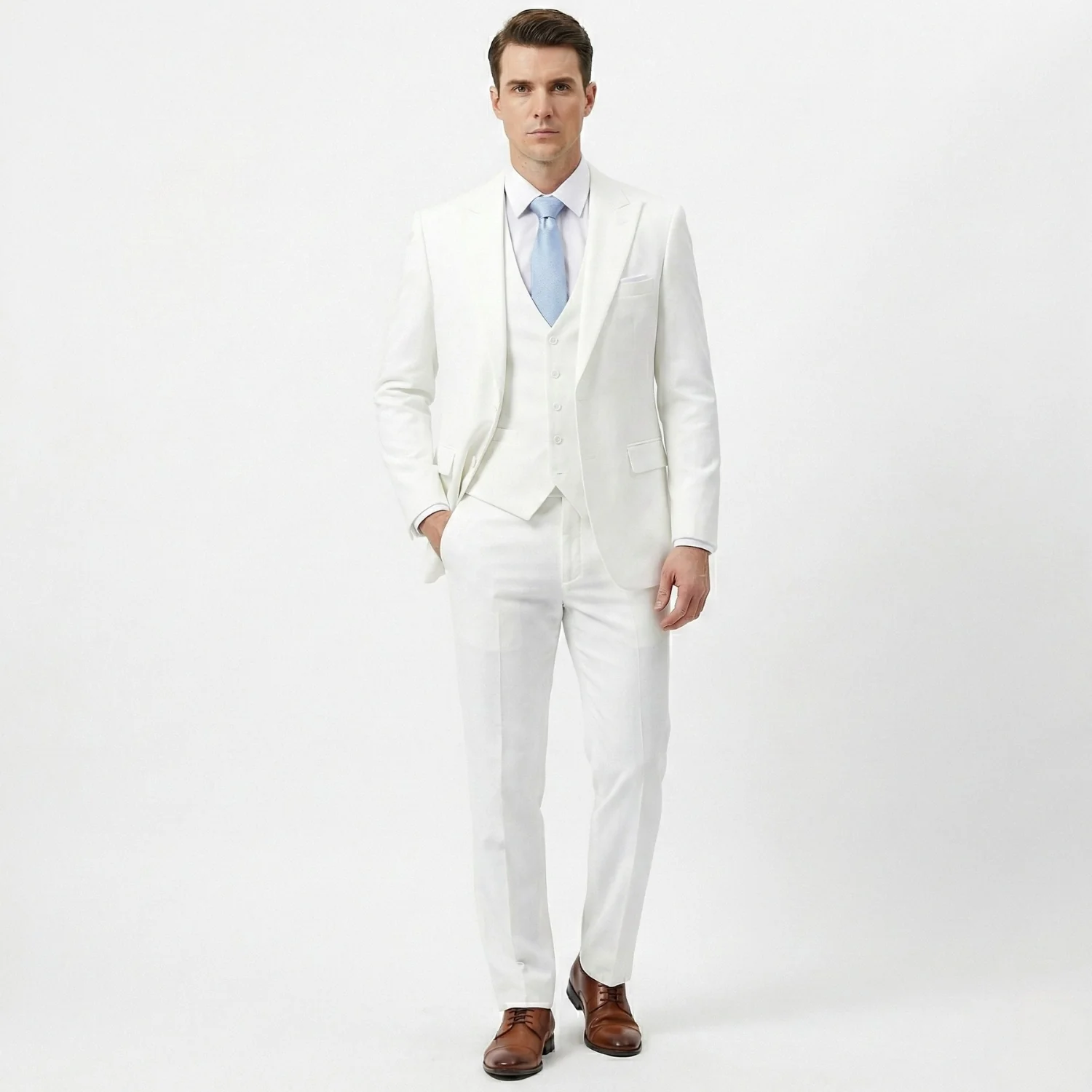 Joseph Michael Men's 3-Piece Slim Fit Vested Suit — Peak Lapel - Image 11