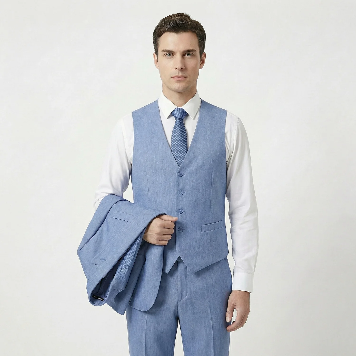 Joseph Michael Men's 3-Piece Slim Fit Vested Suit — Peak Lapel - Image 15