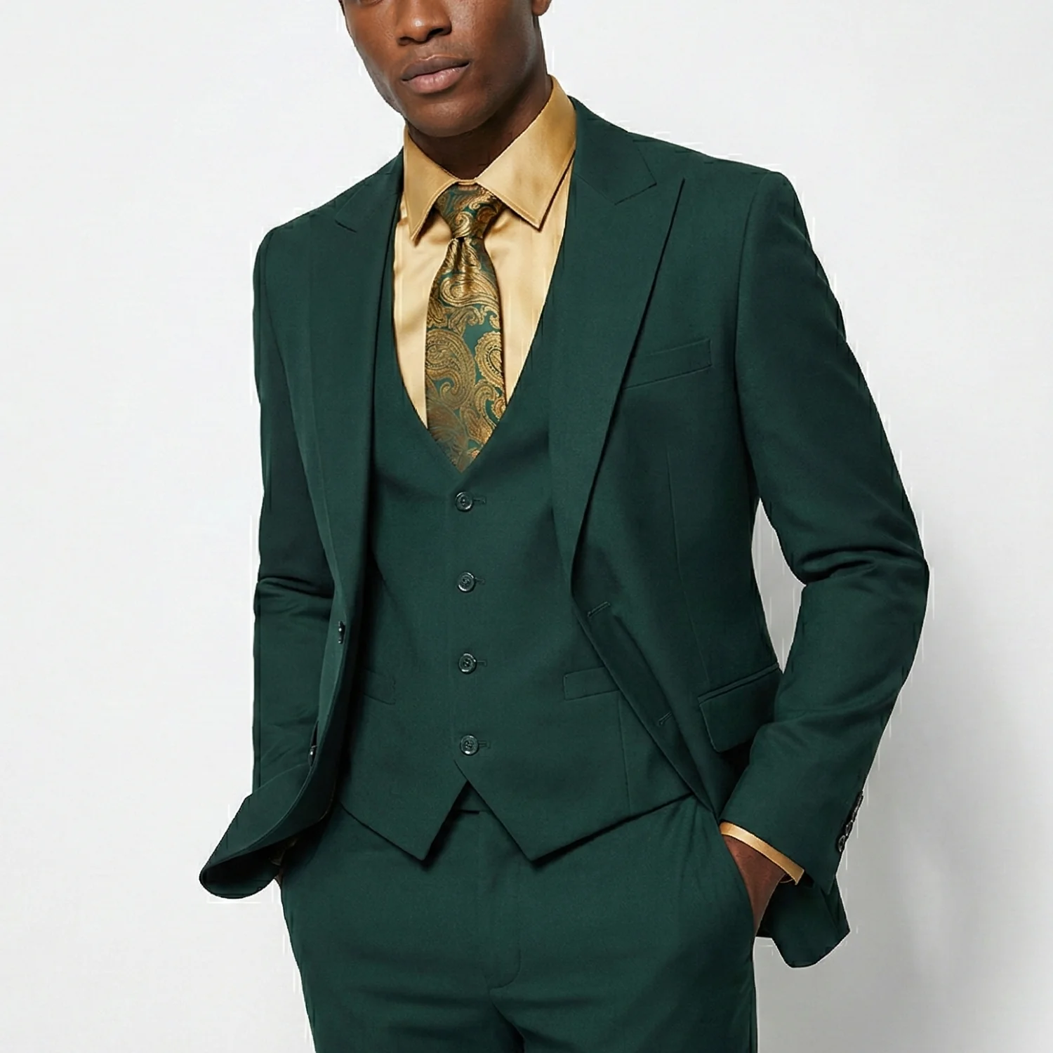 Joseph Michael Men's 3-Piece Slim Fit Vested Suit — Peak Lapel - Image 23