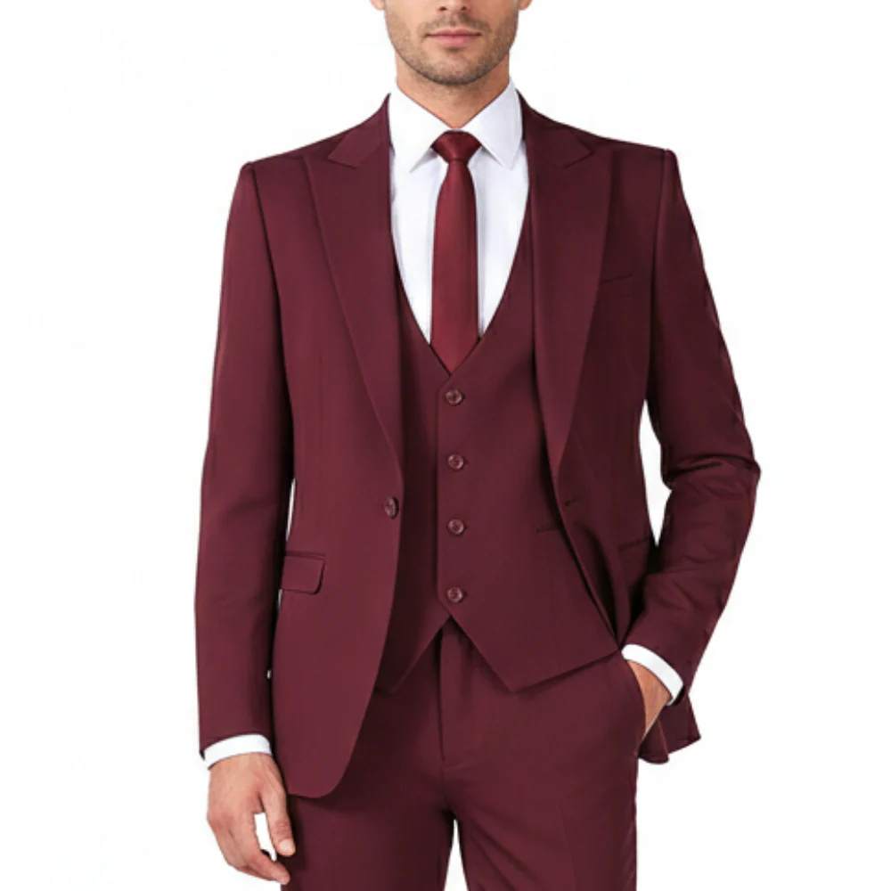 Joseph Michael Men's 3-Piece Slim Fit Vested Suit — Peak Lapel - Image 44