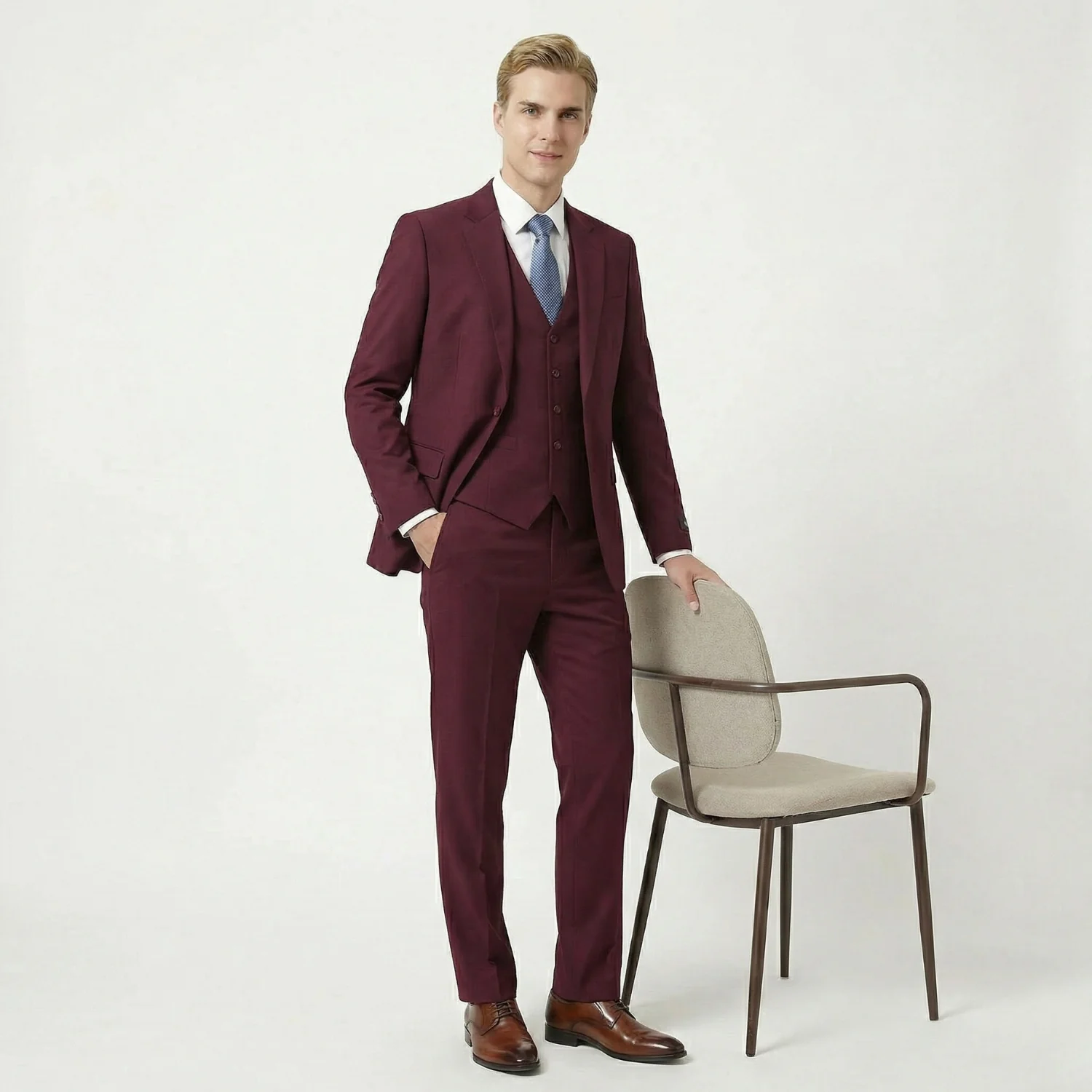 Joseph Michael Men's 3-Piece Slim Fit Vested Suit — Peak Lapel - Image 45
