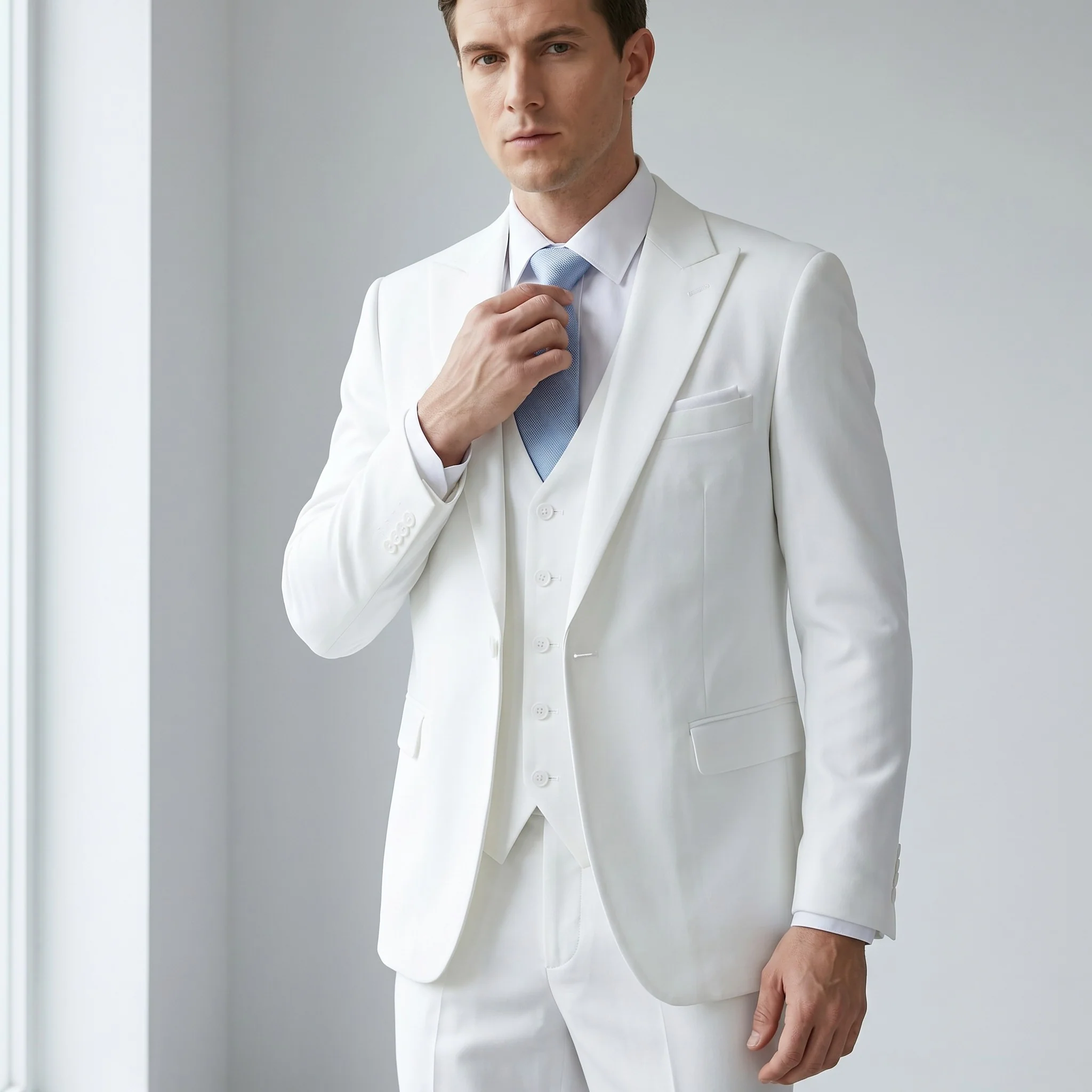 Joseph Michael Men's 3-Piece Slim Fit Vested Suit — Peak Lapel - Image 7