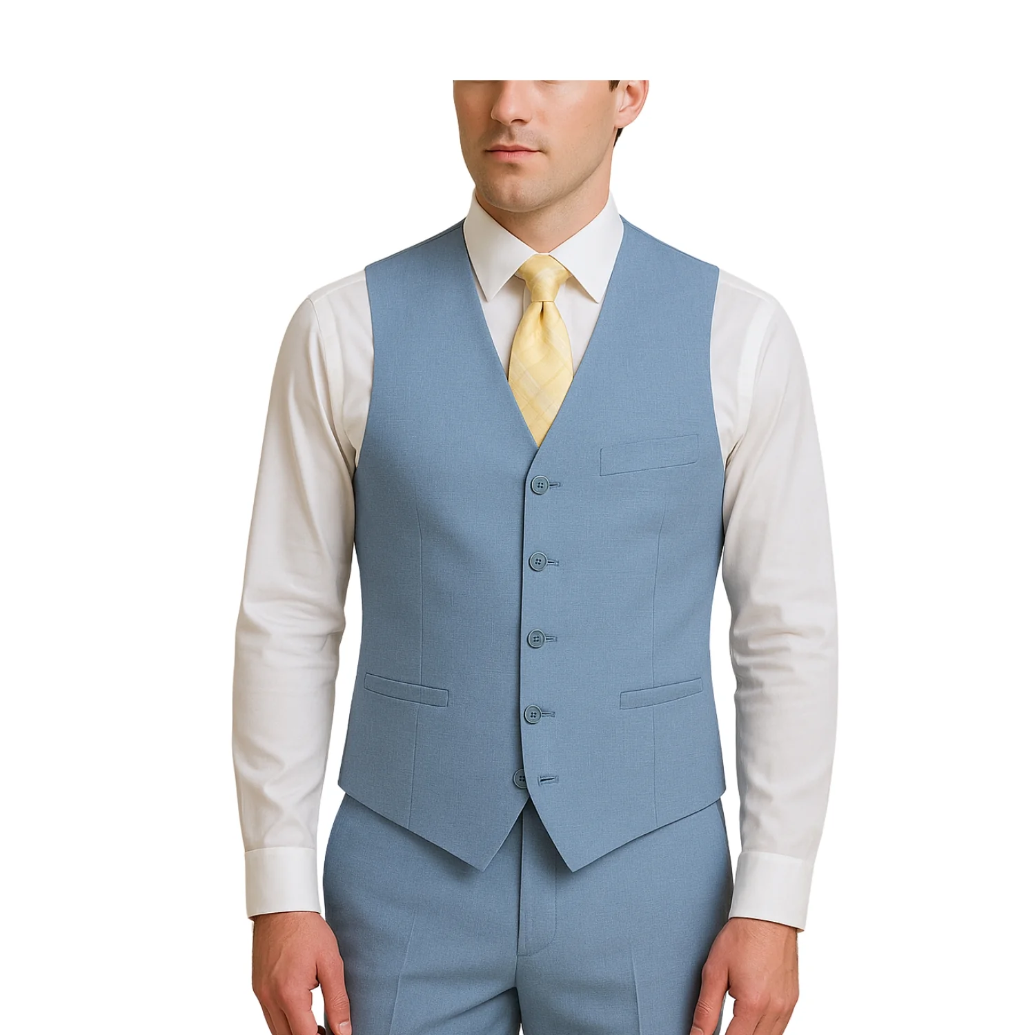 Joseph Michael Men's Ocean Blue 3-Piece Slim Fit Vested Sharkskin Suit — Notch Lapel - Image 3