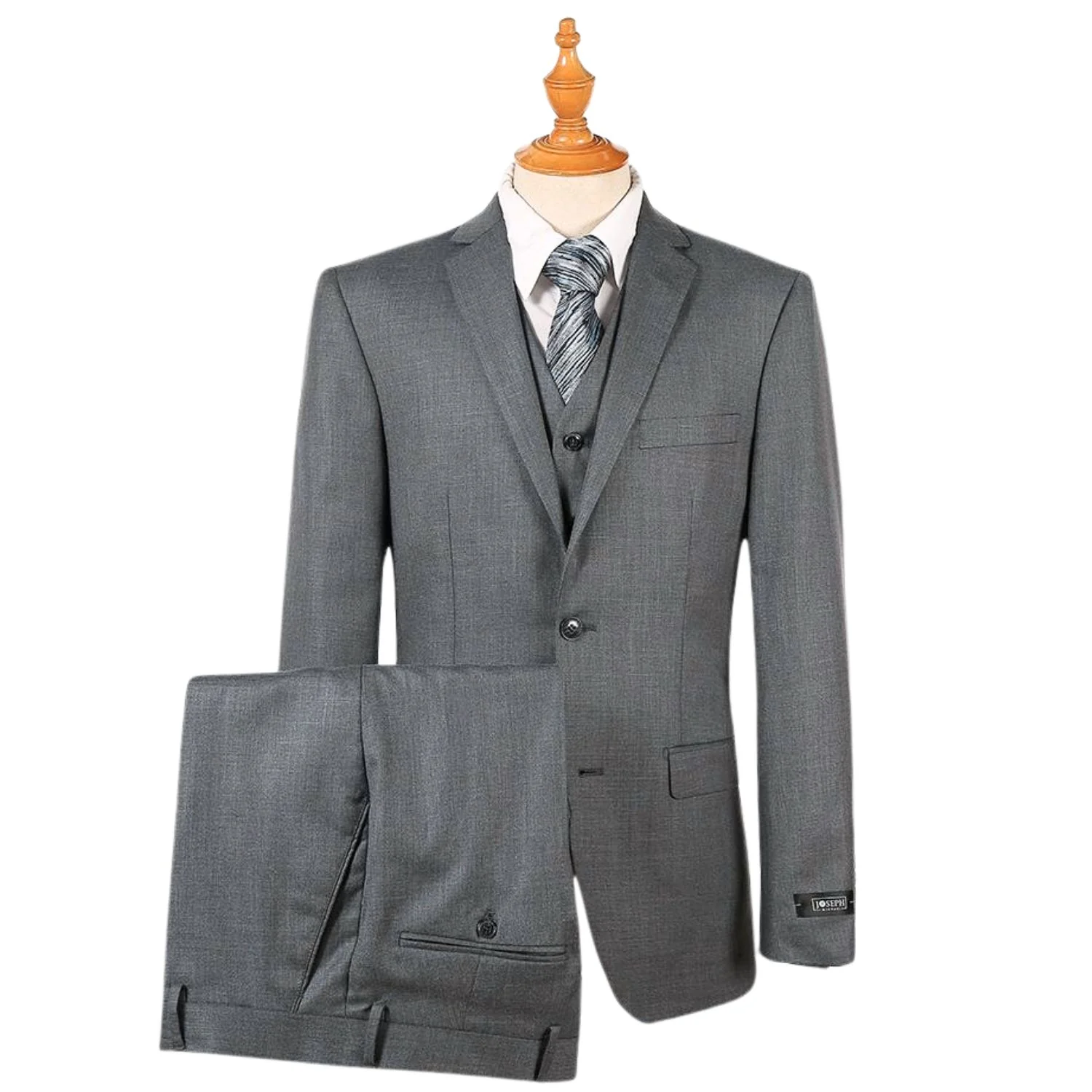 Joseph Michael Men's Grey 3-Piece Slim Fit Vested Sharkskin Suit — Notch Lapel - Image 4
