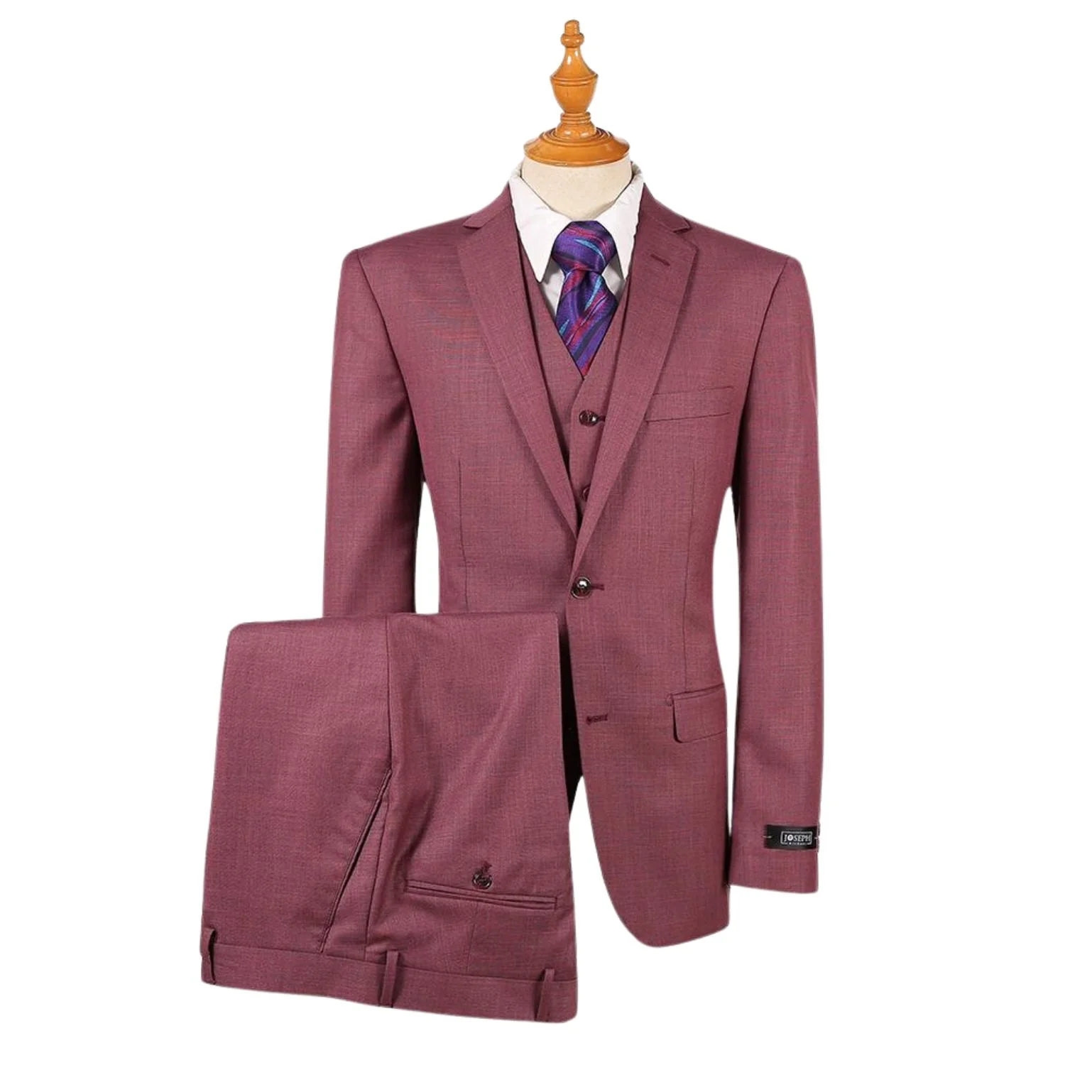 Joseph Michael Men's Rose 3-Piece Slim Fit Vested Sharkskin Suit — Notch Lapel - Image 4