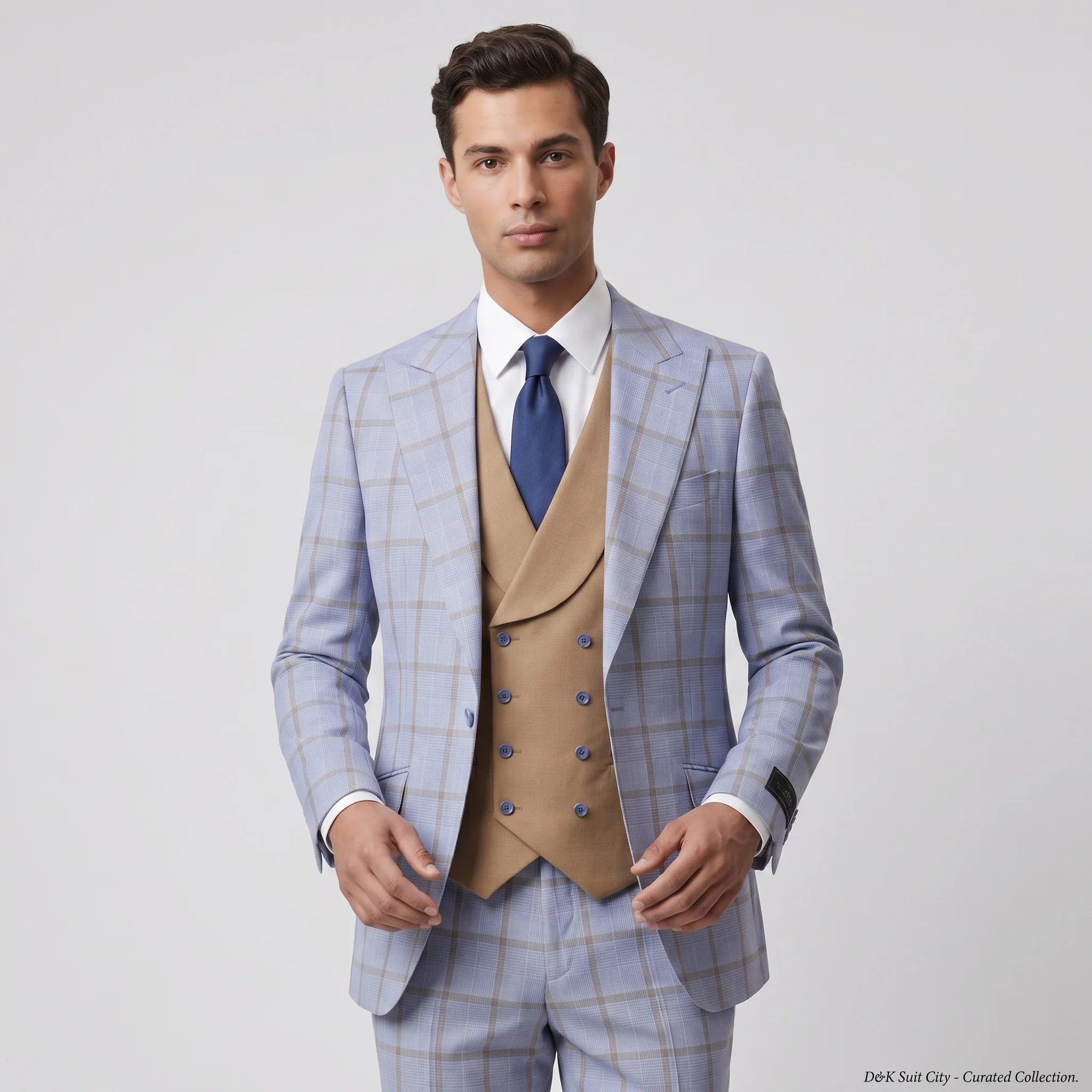 Pino Baldini Angelo Men's Steel Blue 3-Piece Plaid Suit - Image 3
