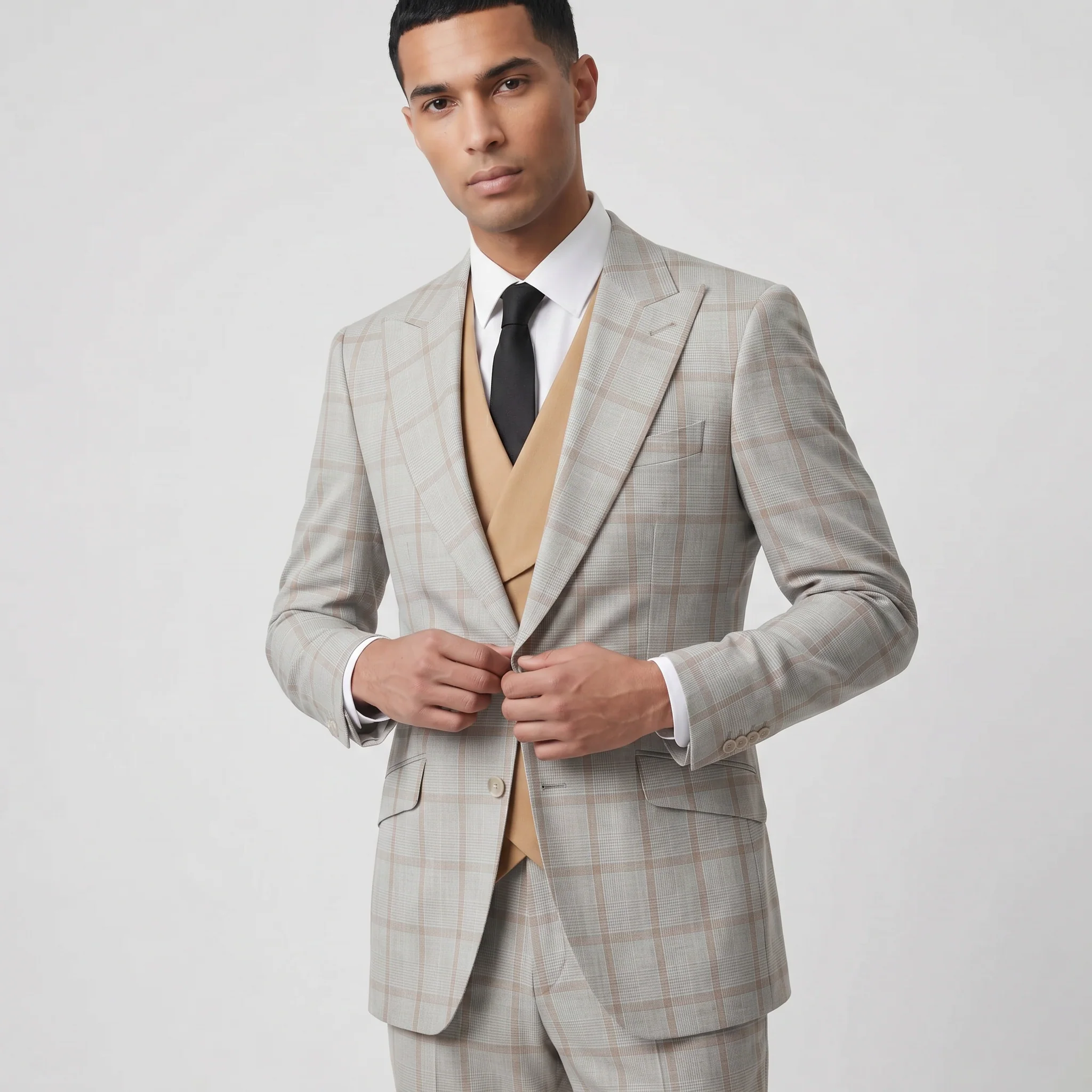 Pino Baldini Angelo Men's Camel 3-Piece Plaid Suit