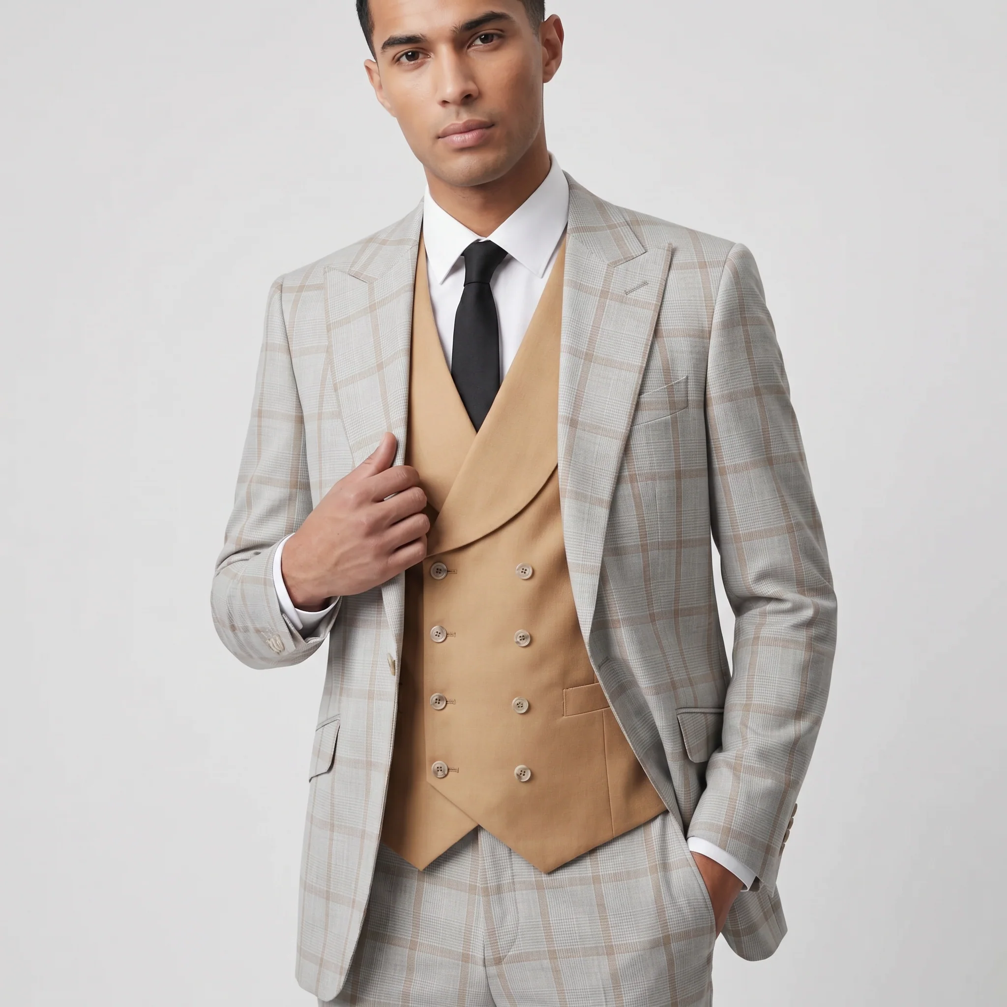 Pino Baldini Angelo Men's Camel 3-Piece Plaid Suit - Image 2