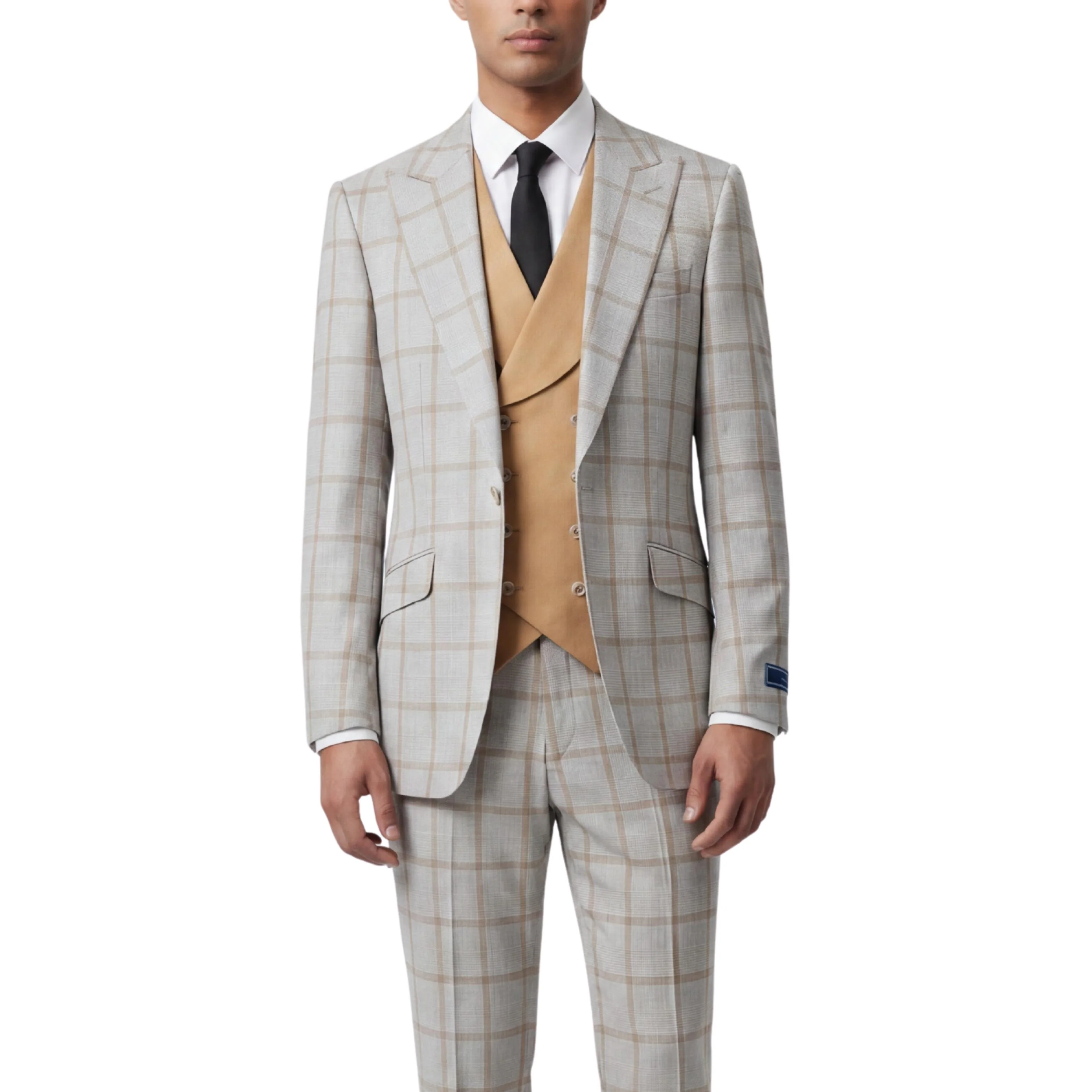 Pino Baldini Angelo Men's Camel 3-Piece Plaid Suit - Image 3