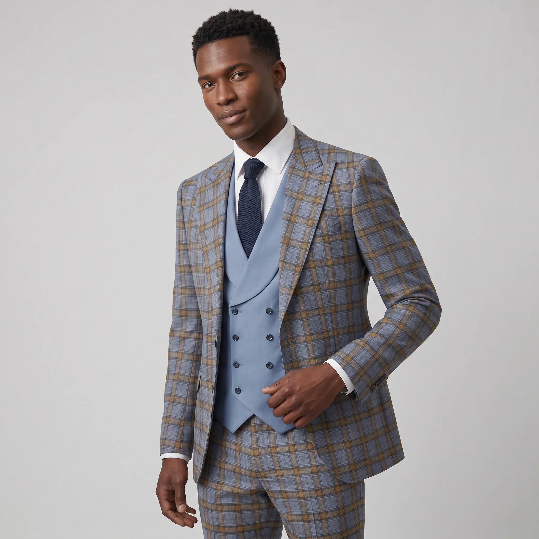 Pino Baldini Ava Men's Indigo 3-Piece Plaid Suit - Image 2
