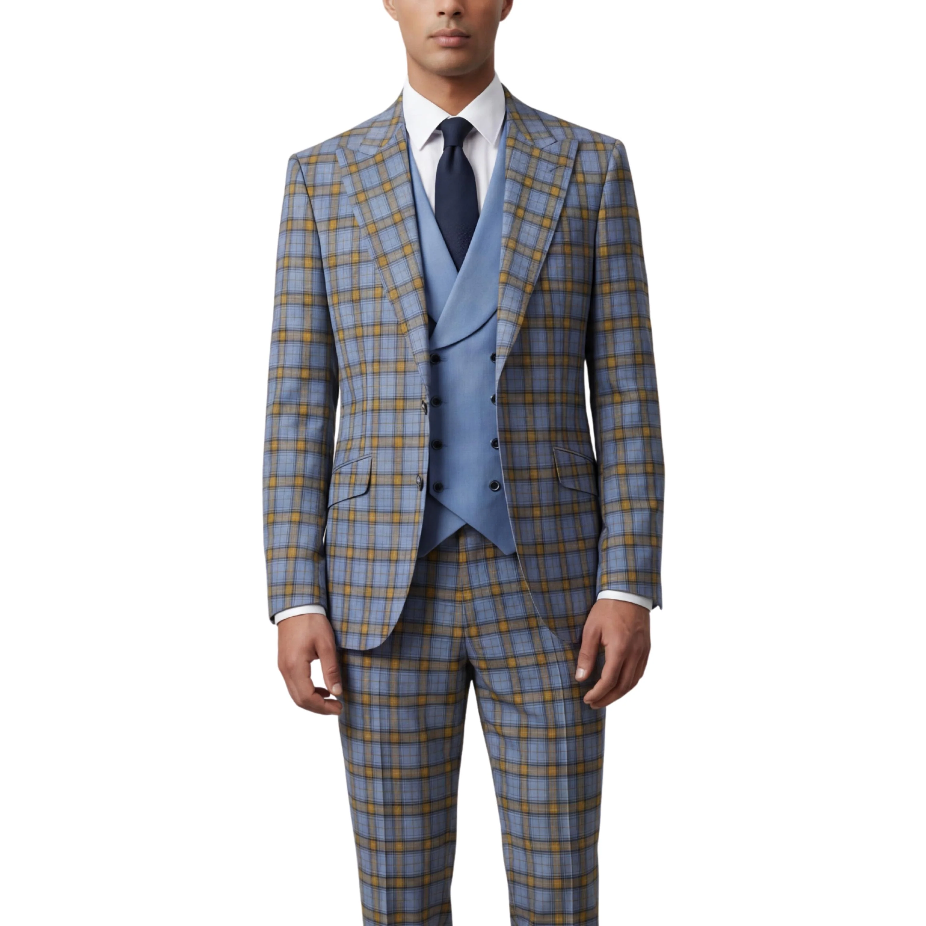 Pino Baldini Ava Men's Indigo 3-Piece Plaid Suit - Image 3