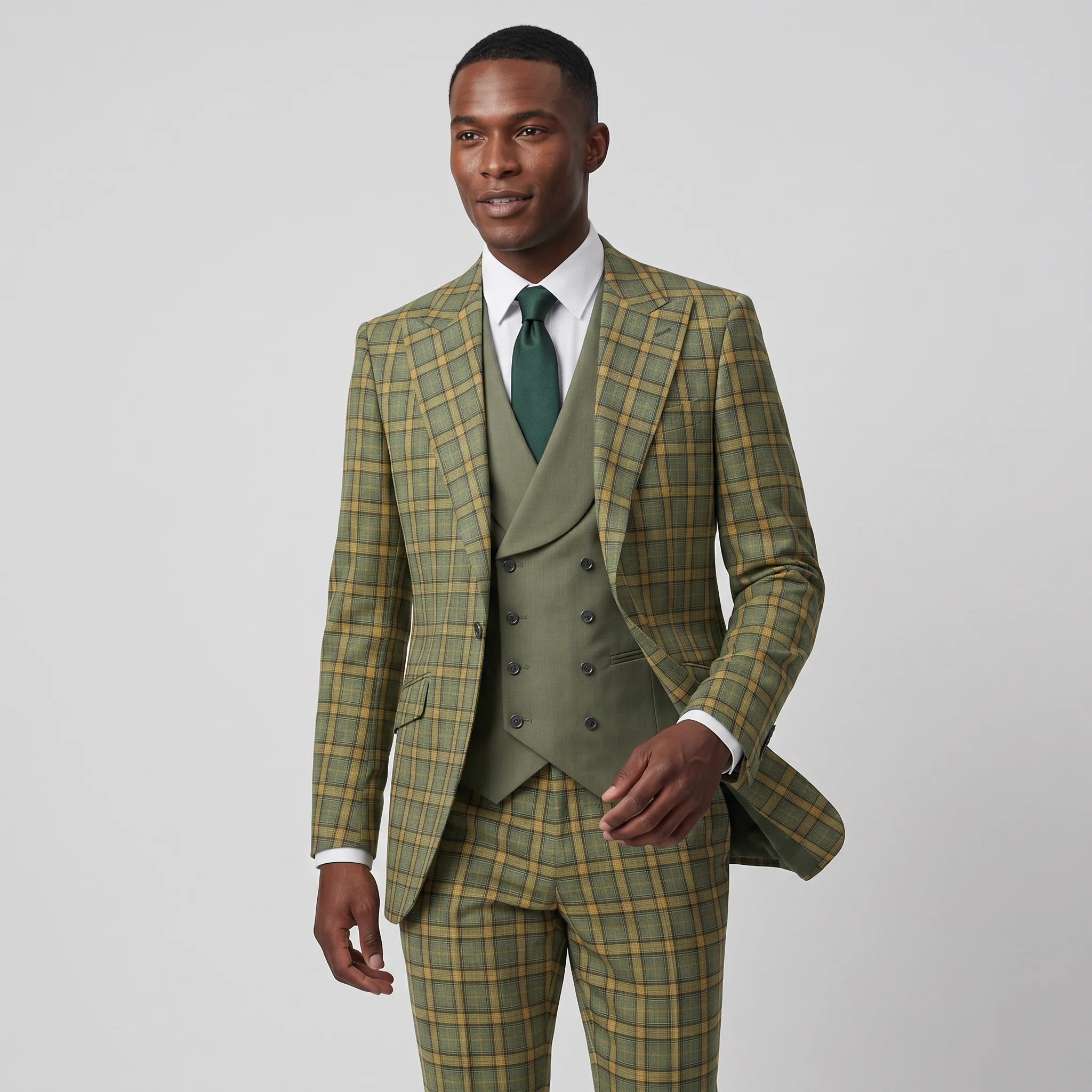 Pino Baldini Ava Men's Olive 3-Piece Plaid Suit