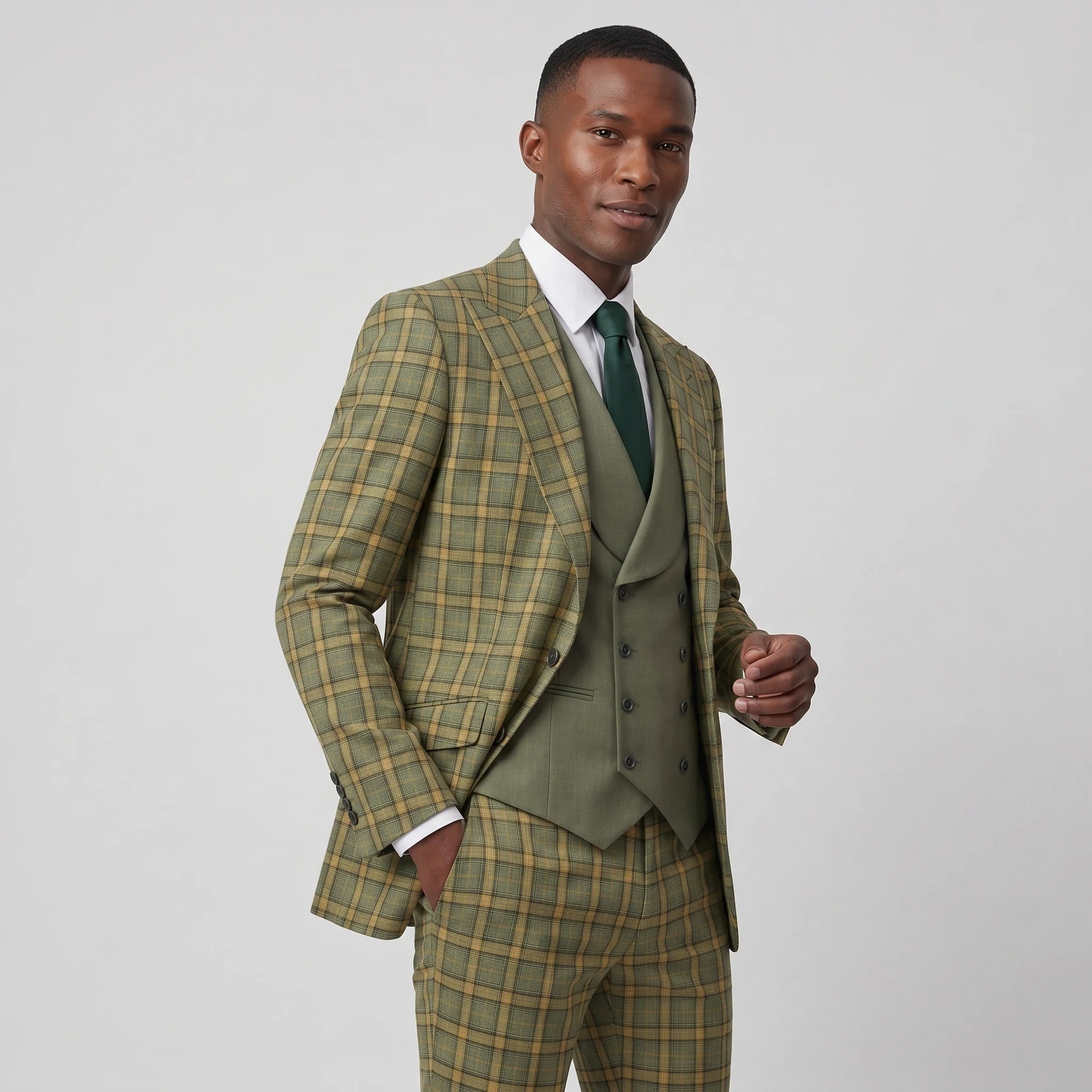Pino Baldini Ava Men's Olive 3-Piece Plaid Suit - Image 2