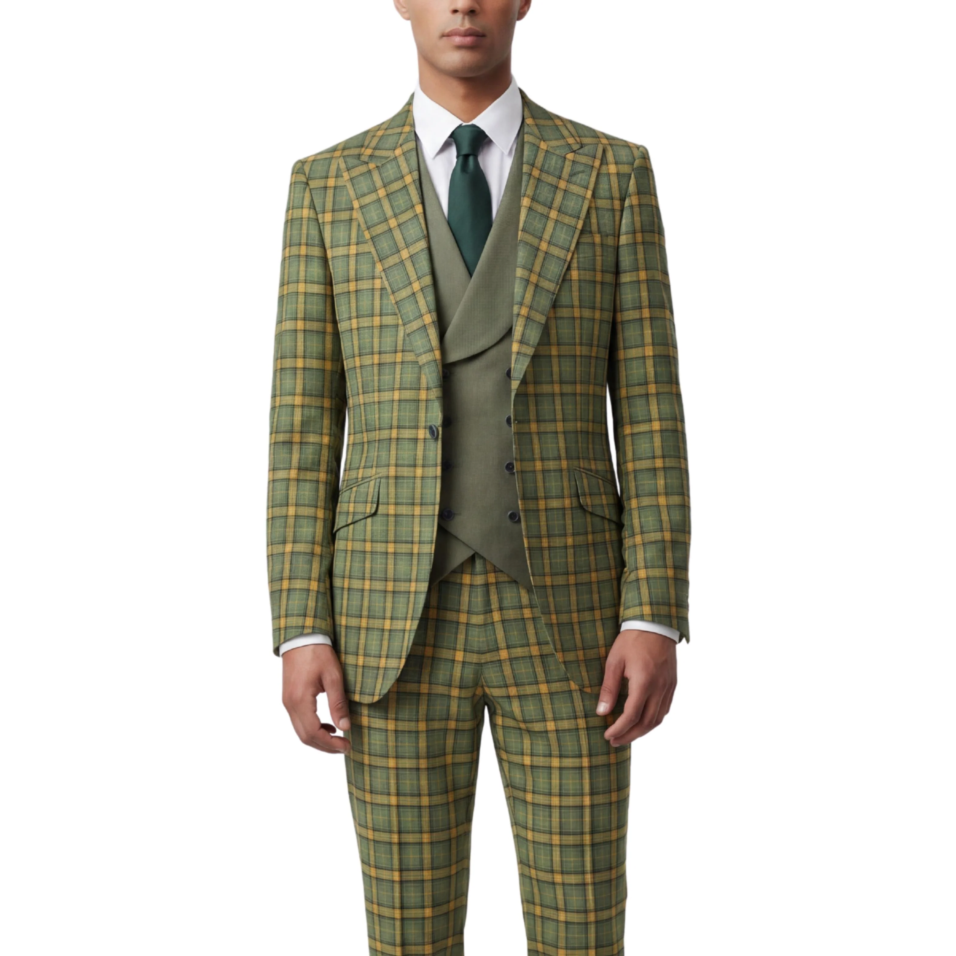 Pino Baldini Ava Men's Olive 3-Piece Plaid Suit - Image 3