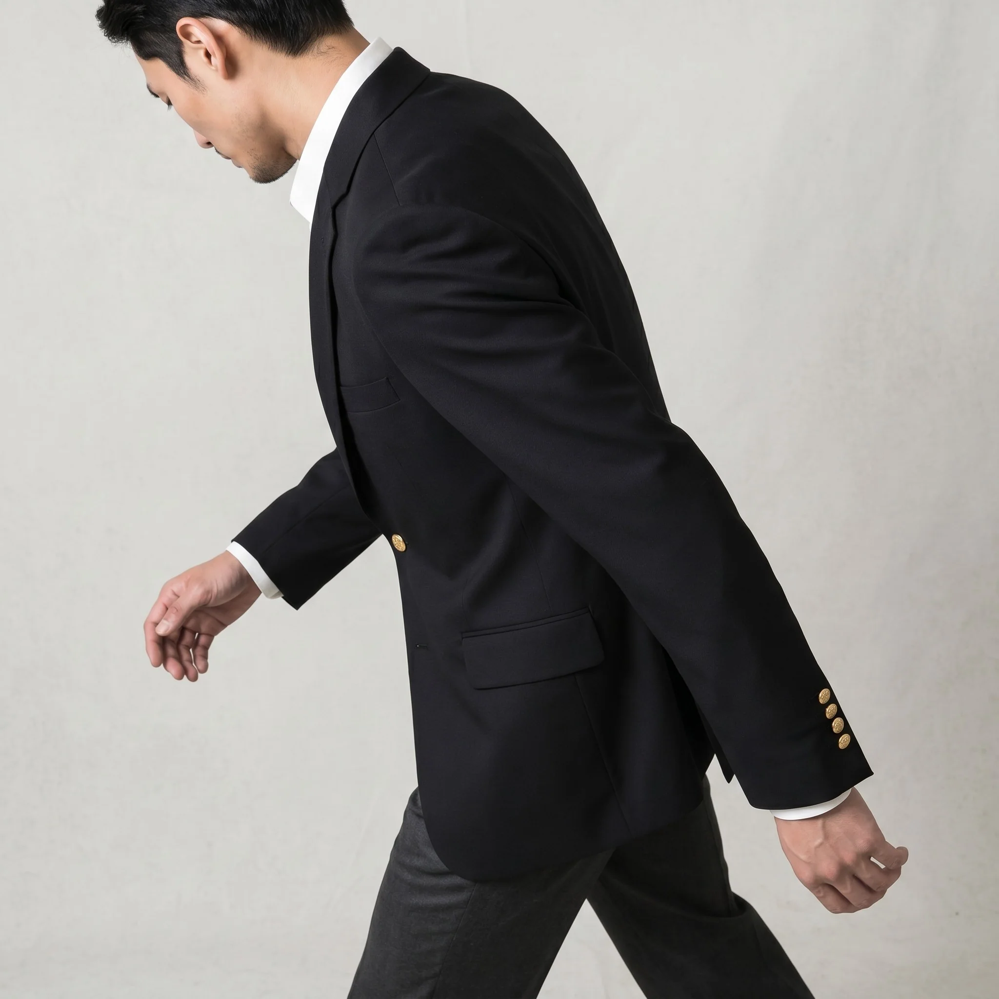 Joseph Michael Black Modern Fit 2 Button Notch Lapel Blazer — Gold Buttons - Image 3