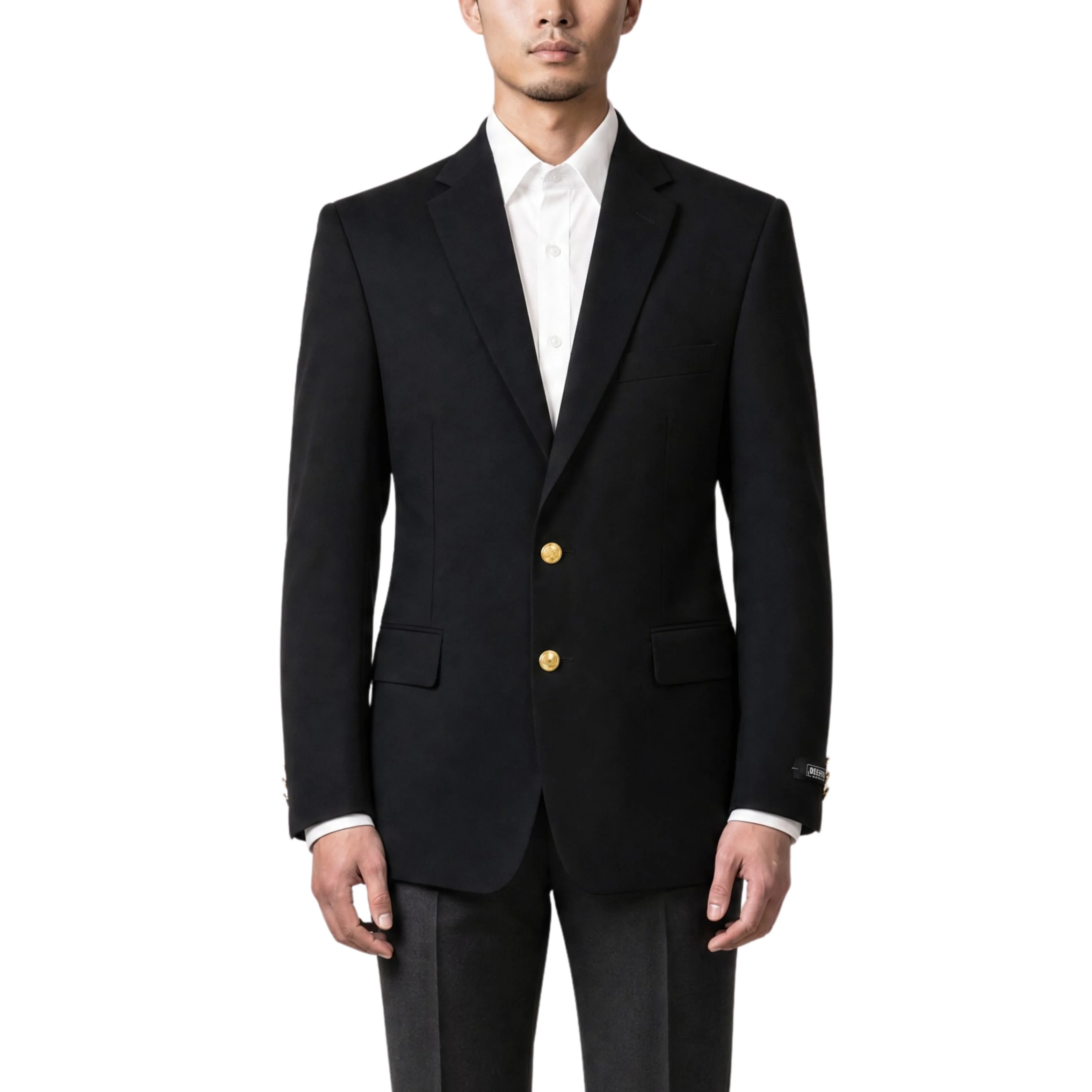 Joseph Michael Black Modern Fit 2 Button Notch Lapel Blazer — Gold Buttons - Image 4