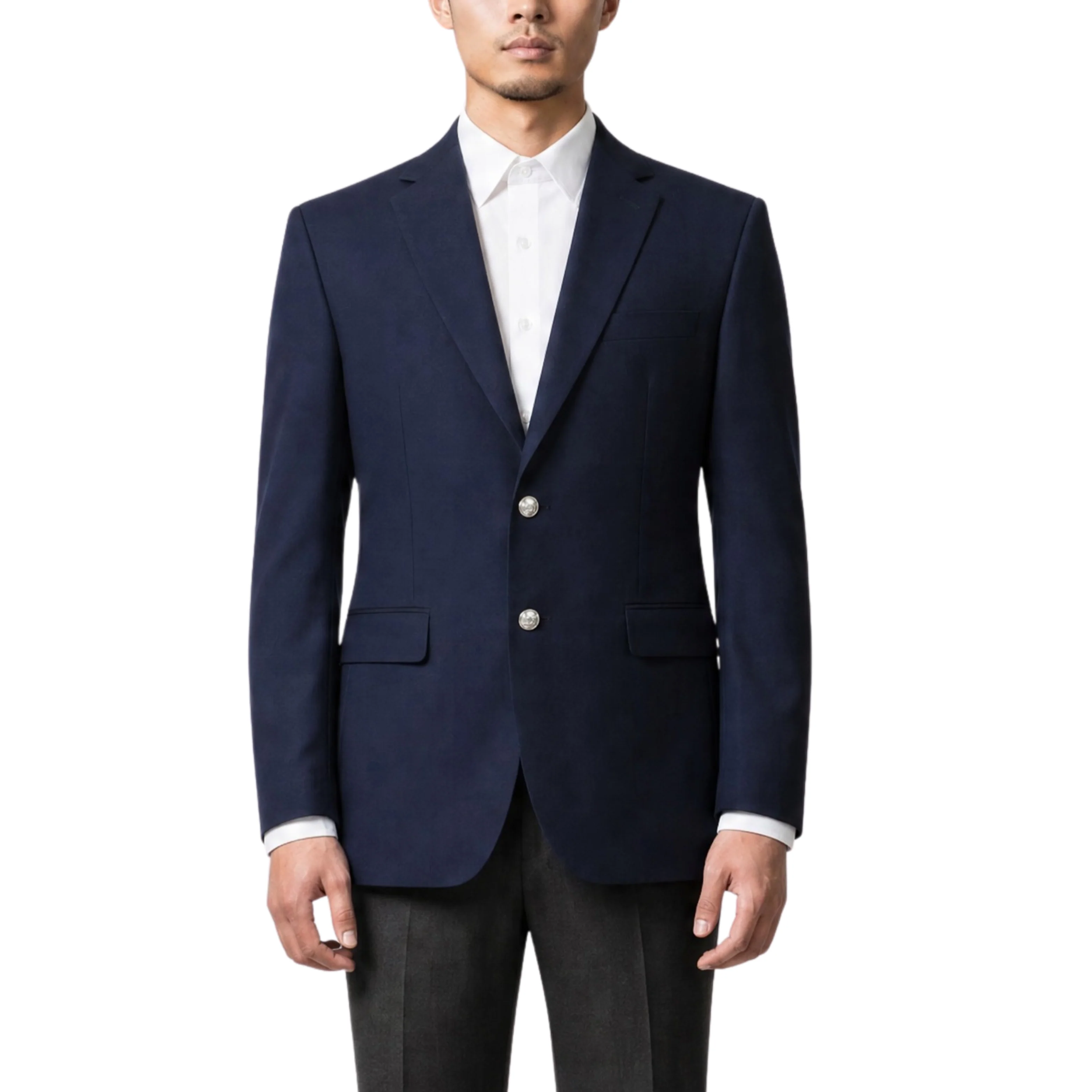 Joseph Michael Navy Modern Fit 2 Button Notch Lapel Blazer — Silver Buttons - Image 3