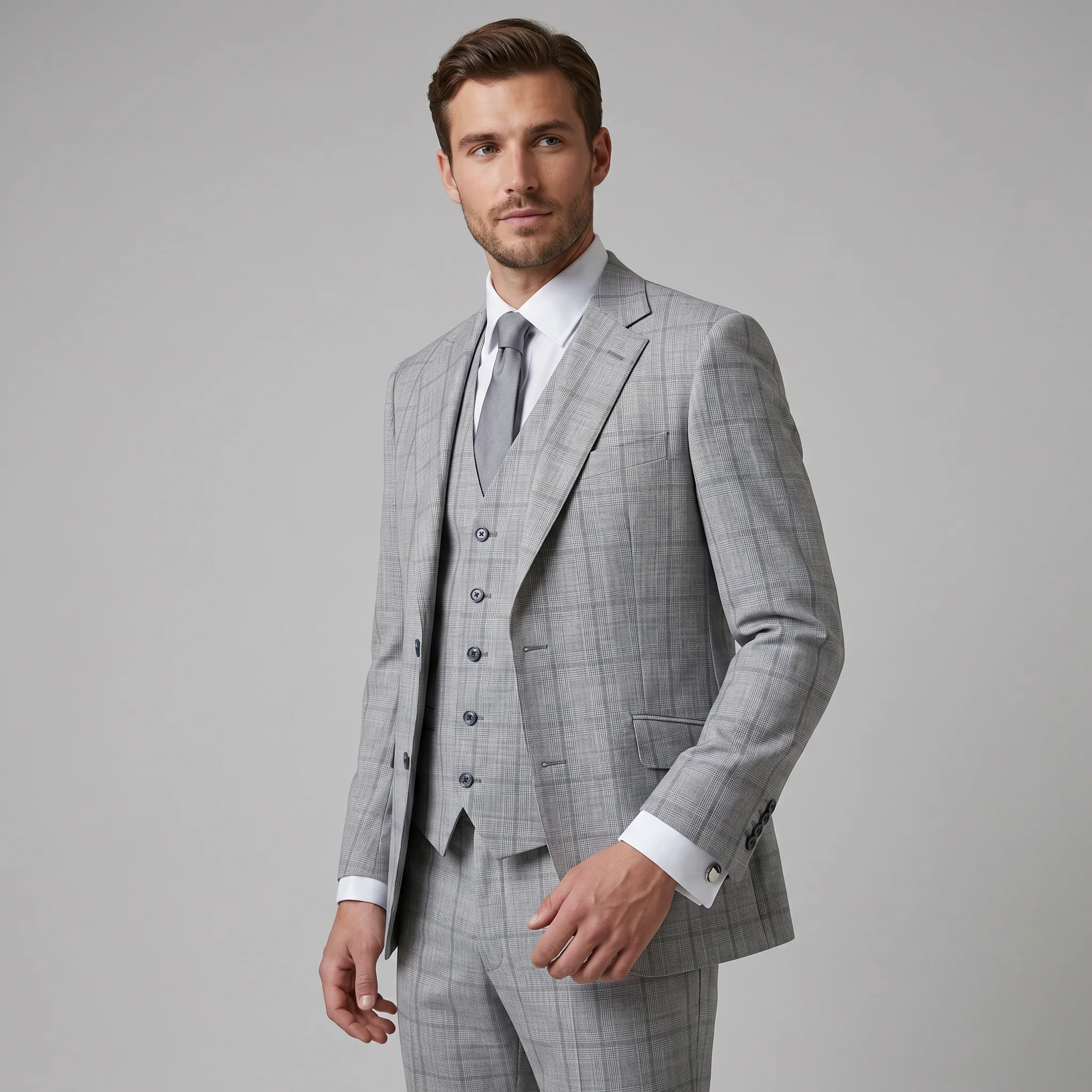 Joseph Michael Botura Men's Oxford Modern Fit 3-Piece Plaid Suit