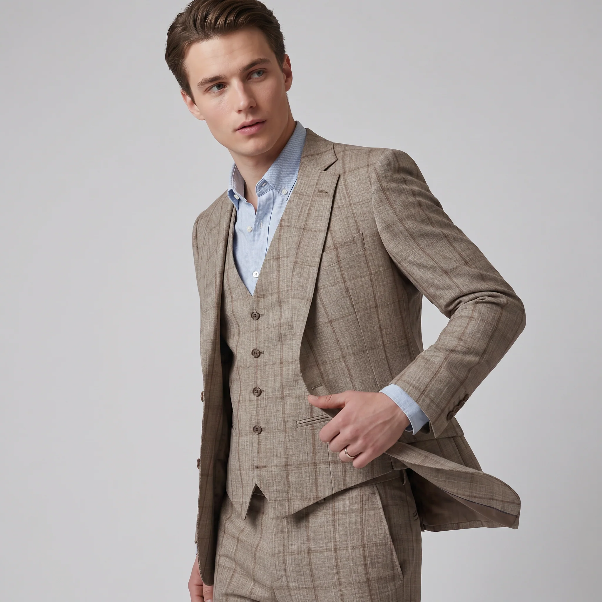 Joseph Michael Botura Men's Camel Modern Fit 3-Piece Plaid Suit - Image 2