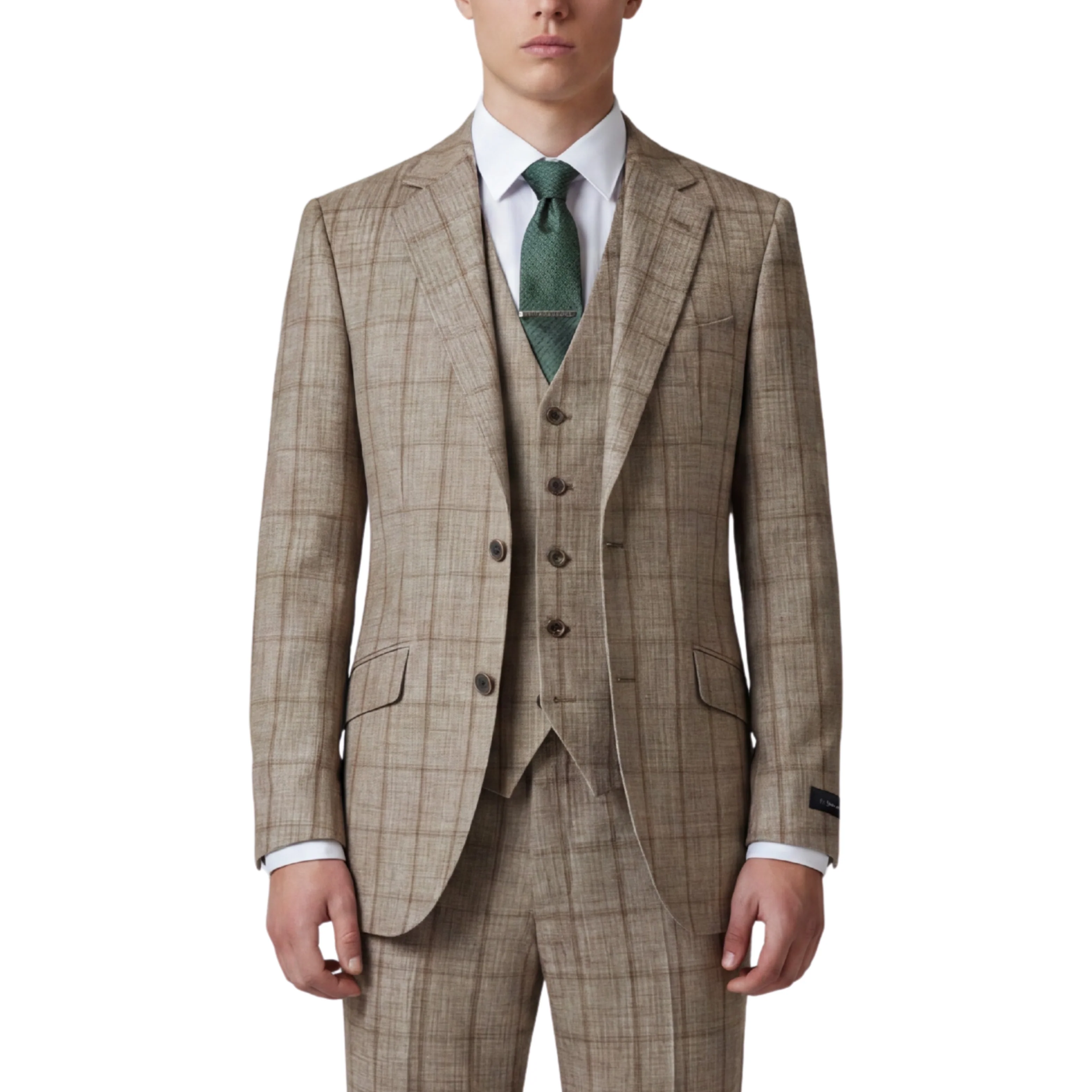 Joseph Michael Botura Men's Camel Modern Fit 3-Piece Plaid Suit - Image 3