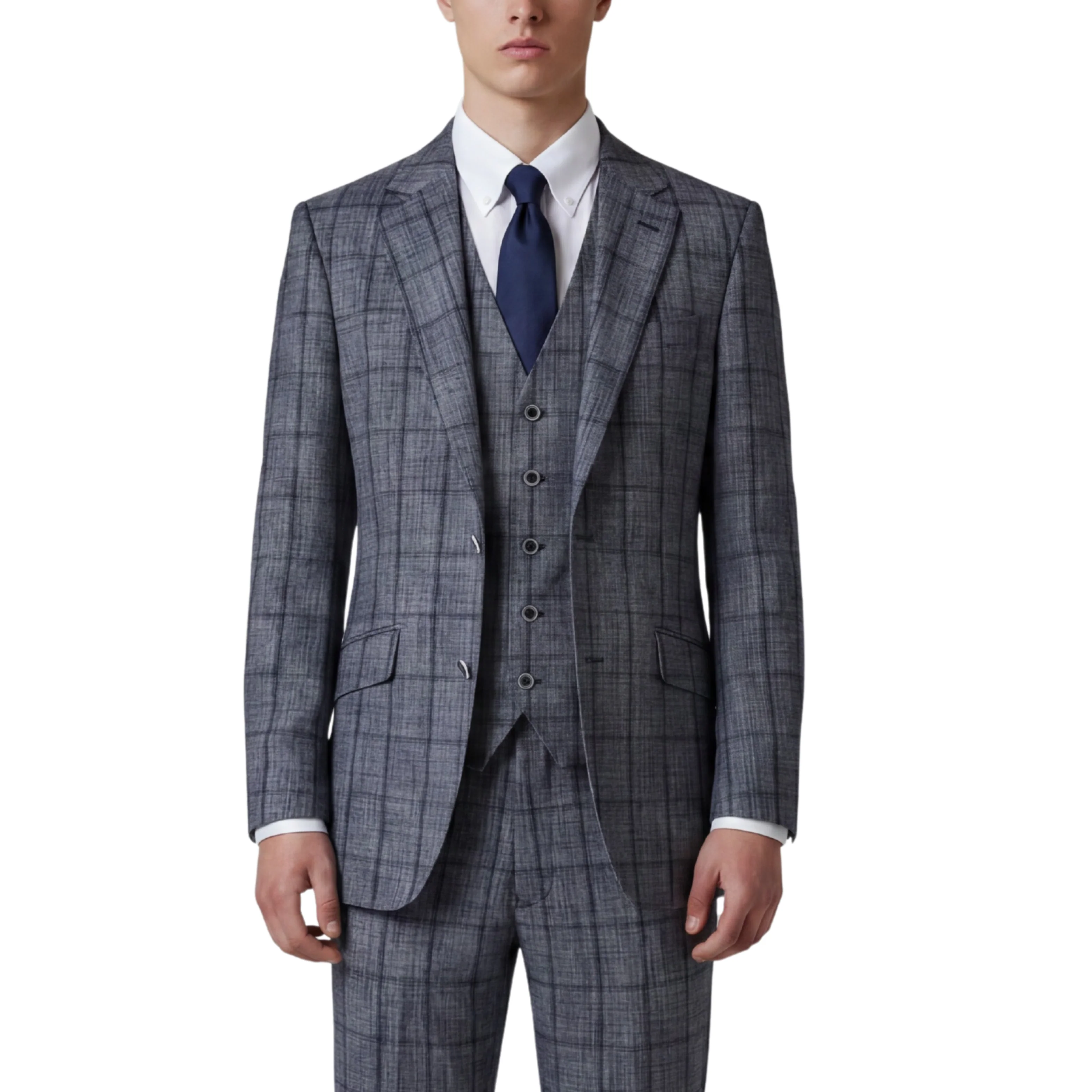 Joseph Michael Botura Men's Cobalt Modern Fit 3-Piece Plaid Suit - Image 3