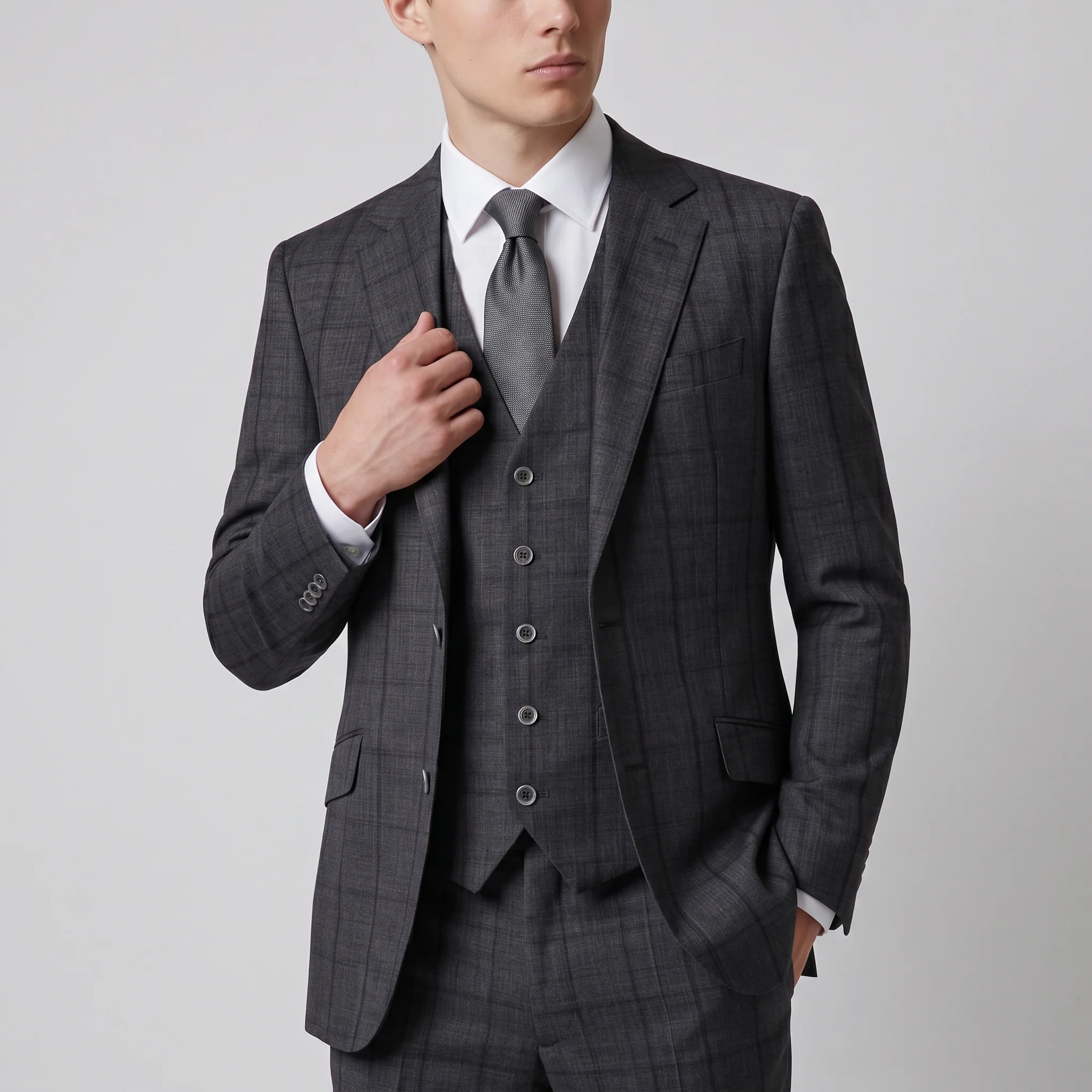 Joseph Michael Botura Men's Carbon Modern Fit 3-Piece Plaid Suit - Image 2