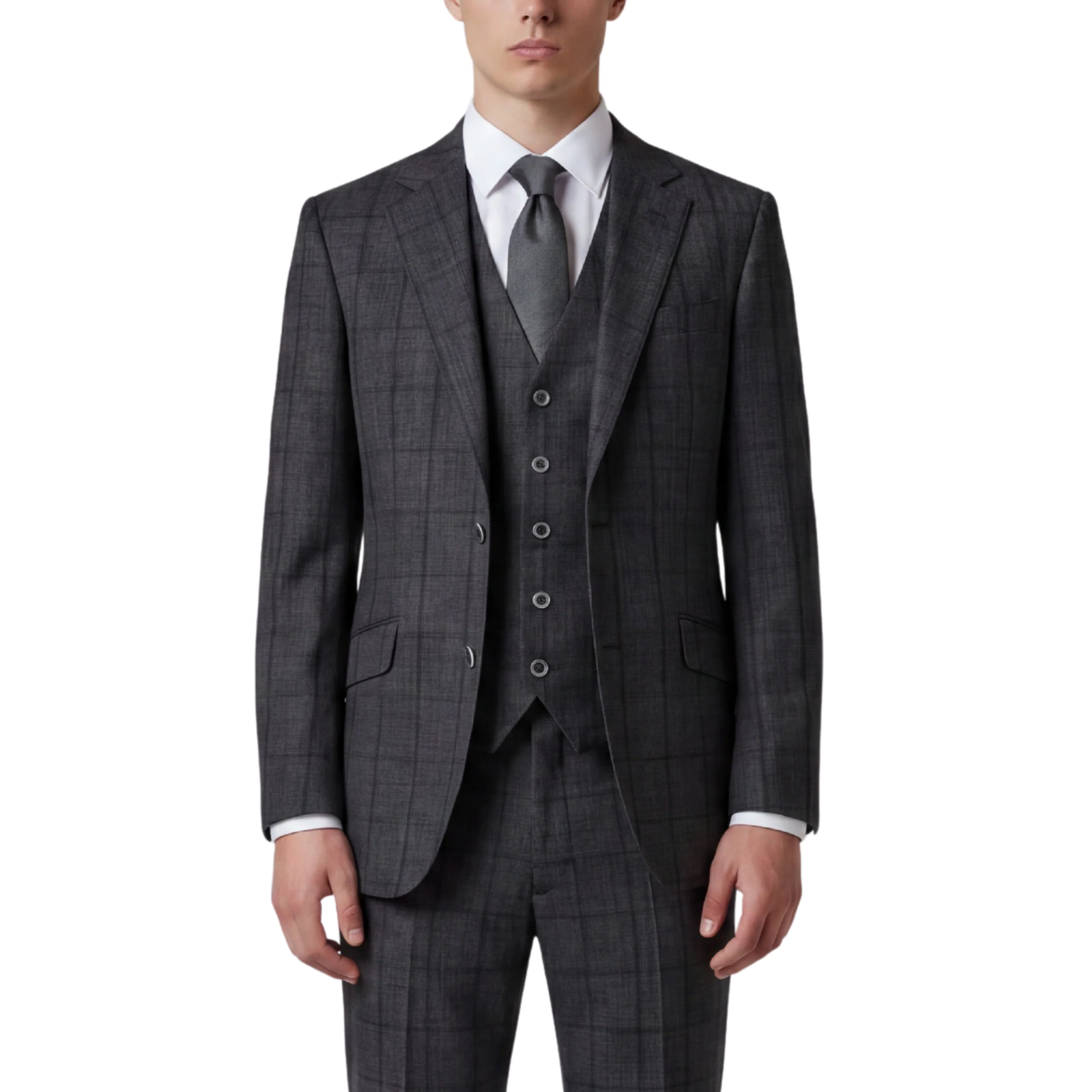 Joseph Michael Botura Men's Carbon Modern Fit 3-Piece Plaid Suit - Image 3