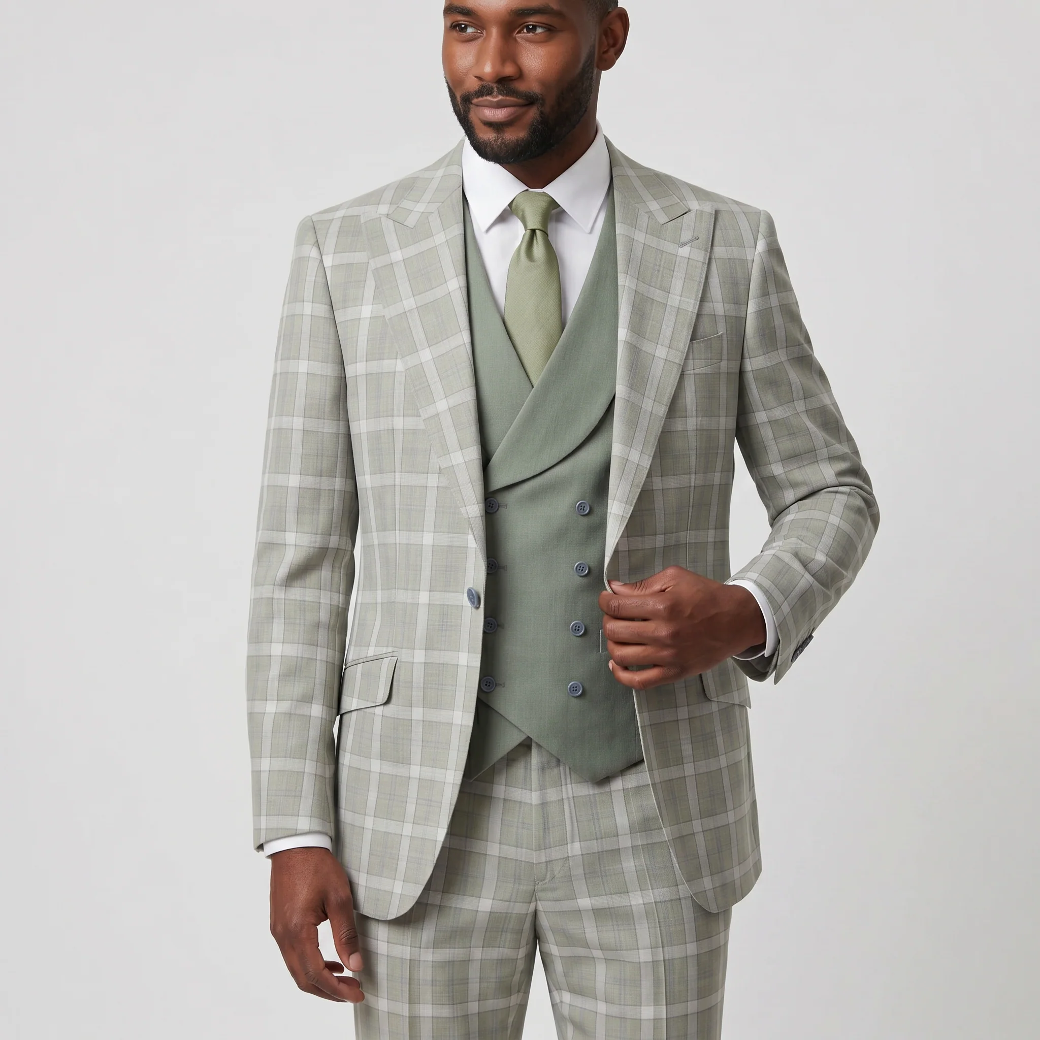 Pino Baldini Diego Men's Mint 3-Piece Plaid Suit