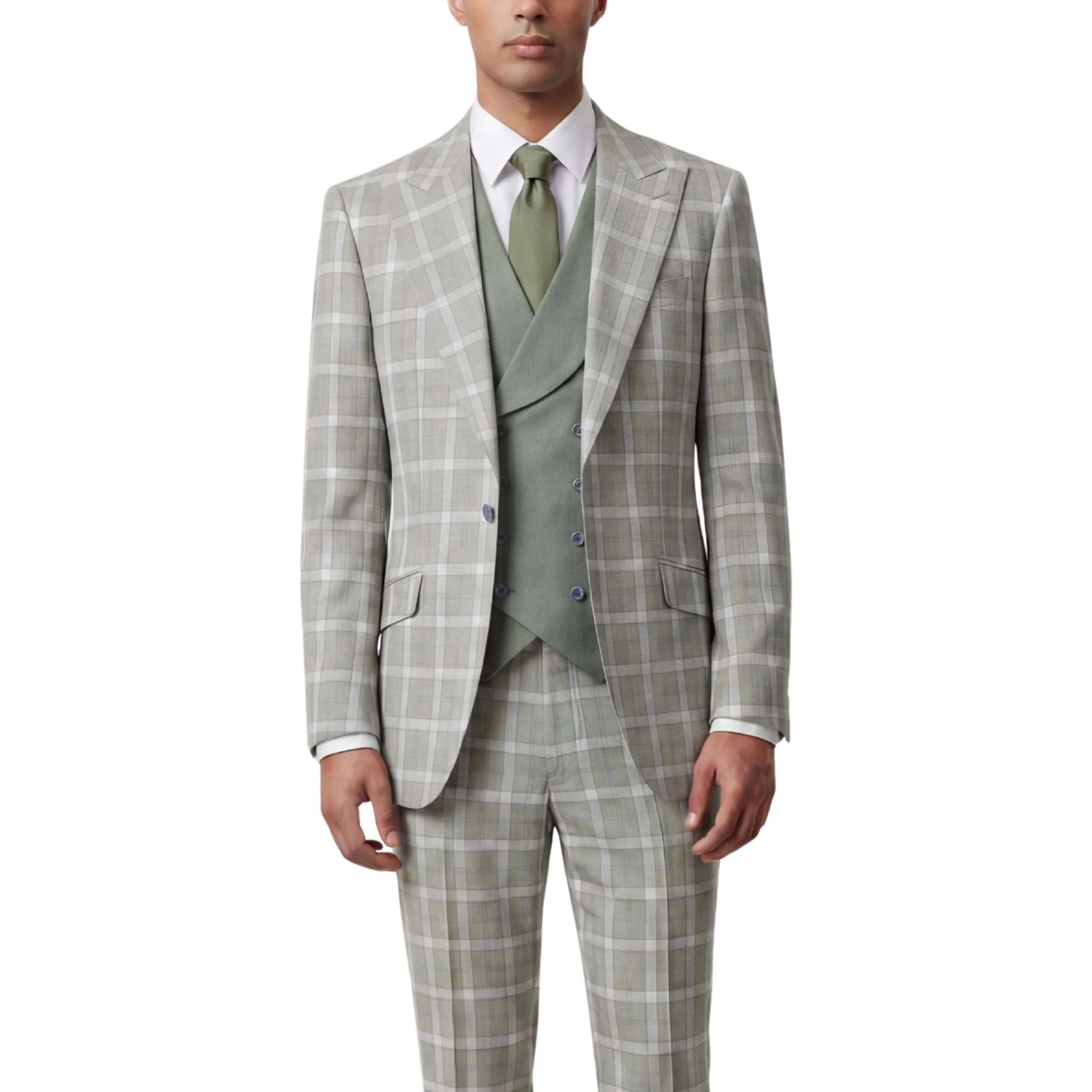 Pino Baldini Diego Men's Mint 3-Piece Plaid Suit - Image 2