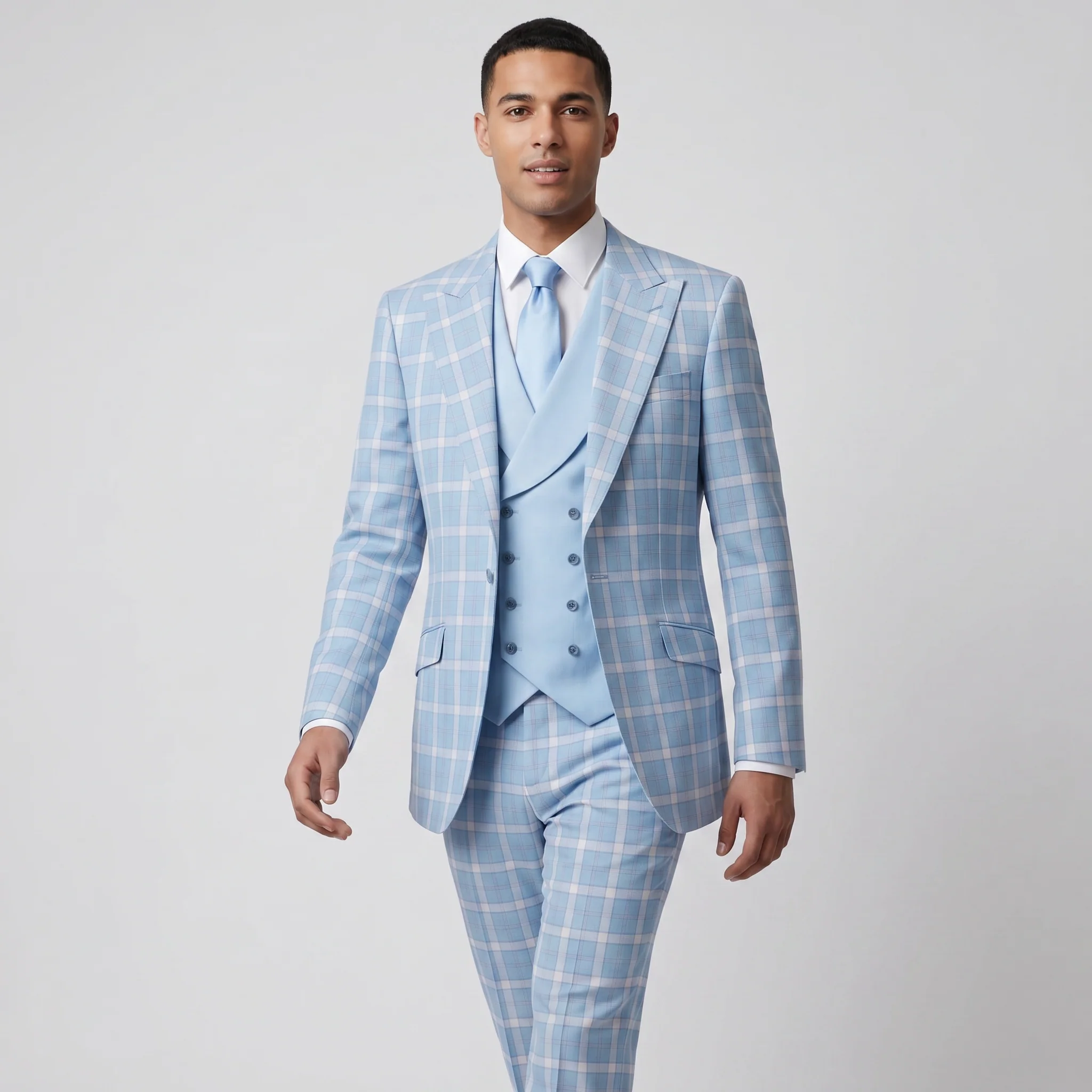 Pino Baldini Diego Men's Aqua 3-Piece Plaid Suit