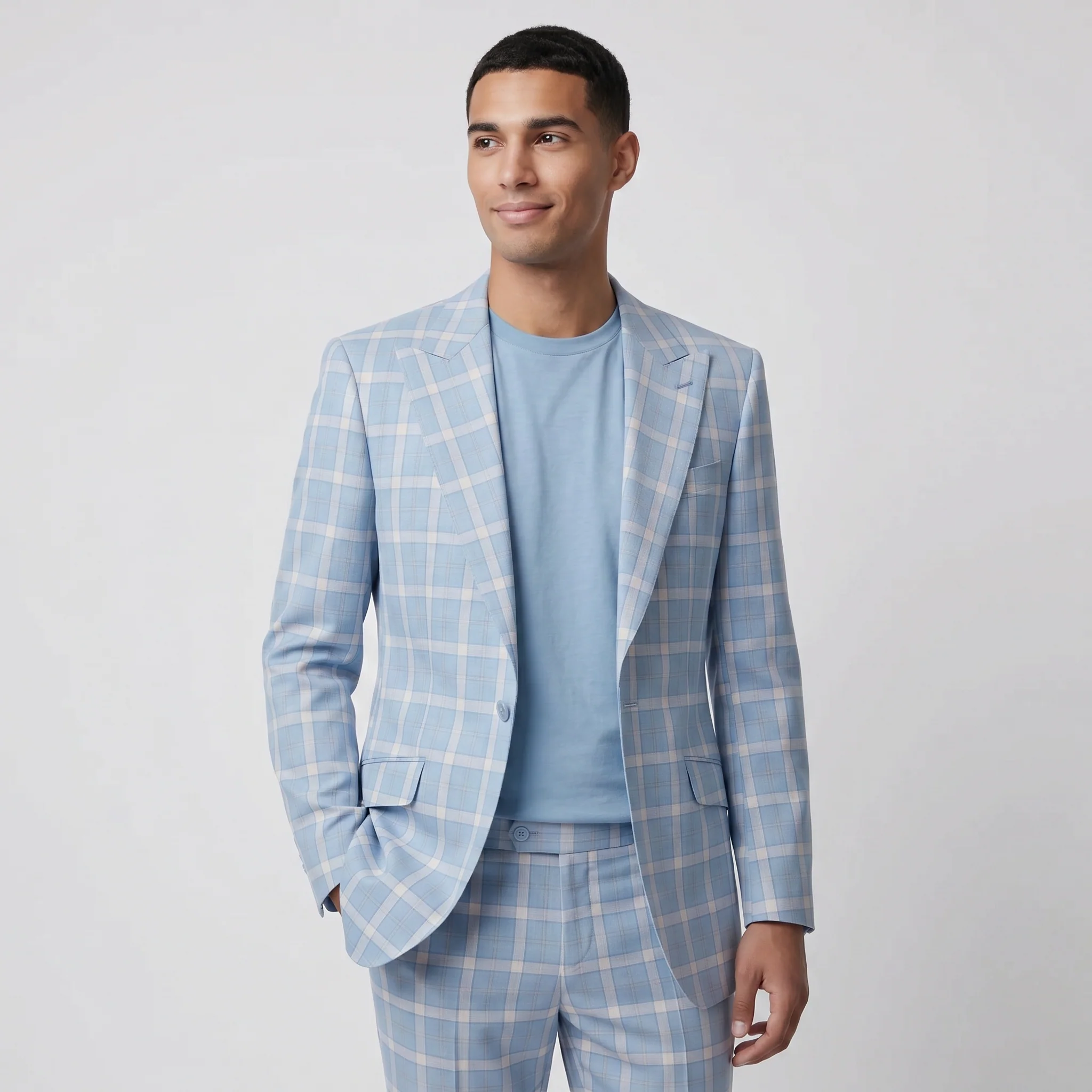 Pino Baldini Diego Men's Aqua 3-Piece Plaid Suit - Image 2