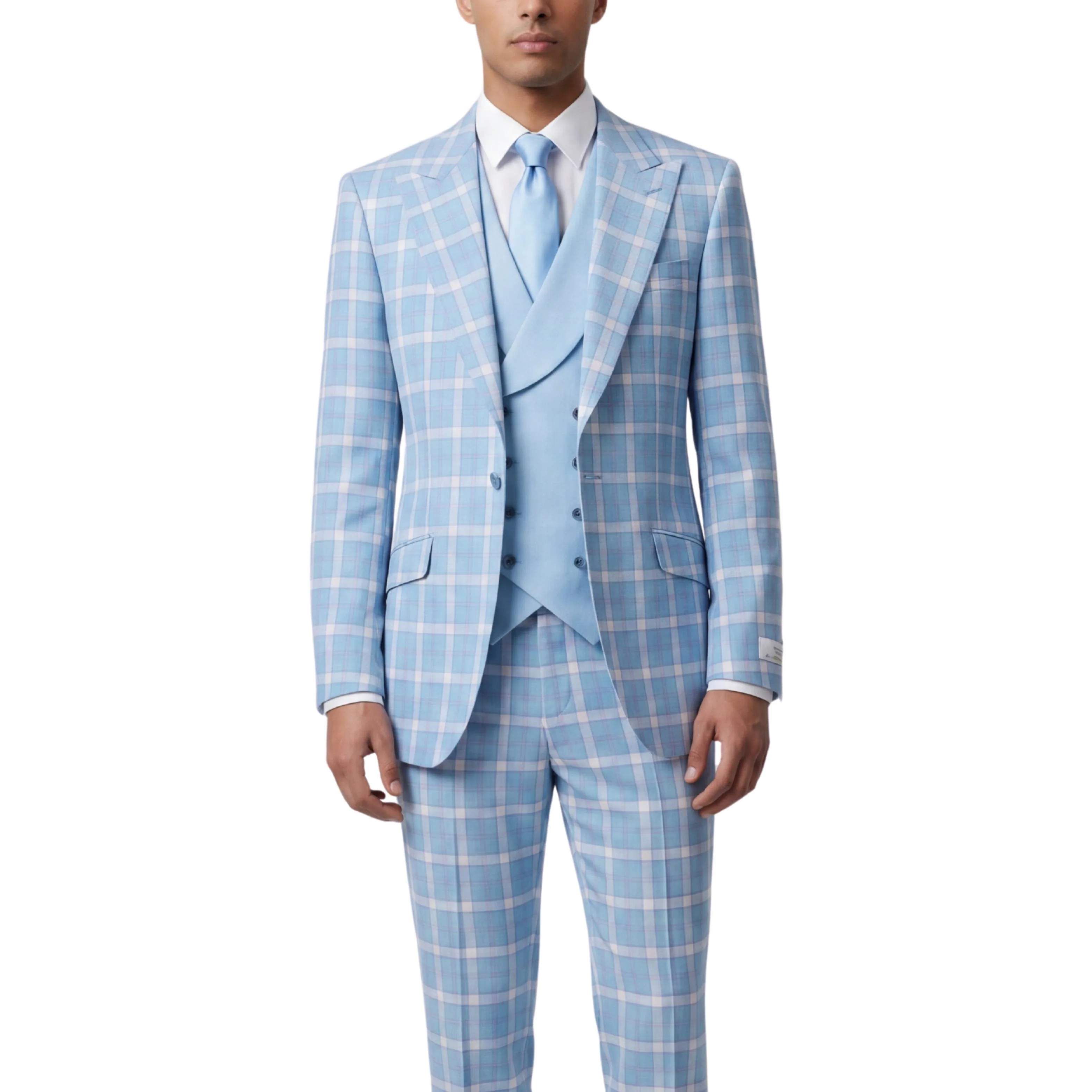 Pino Baldini Diego Men's Aqua 3-Piece Plaid Suit - Image 3