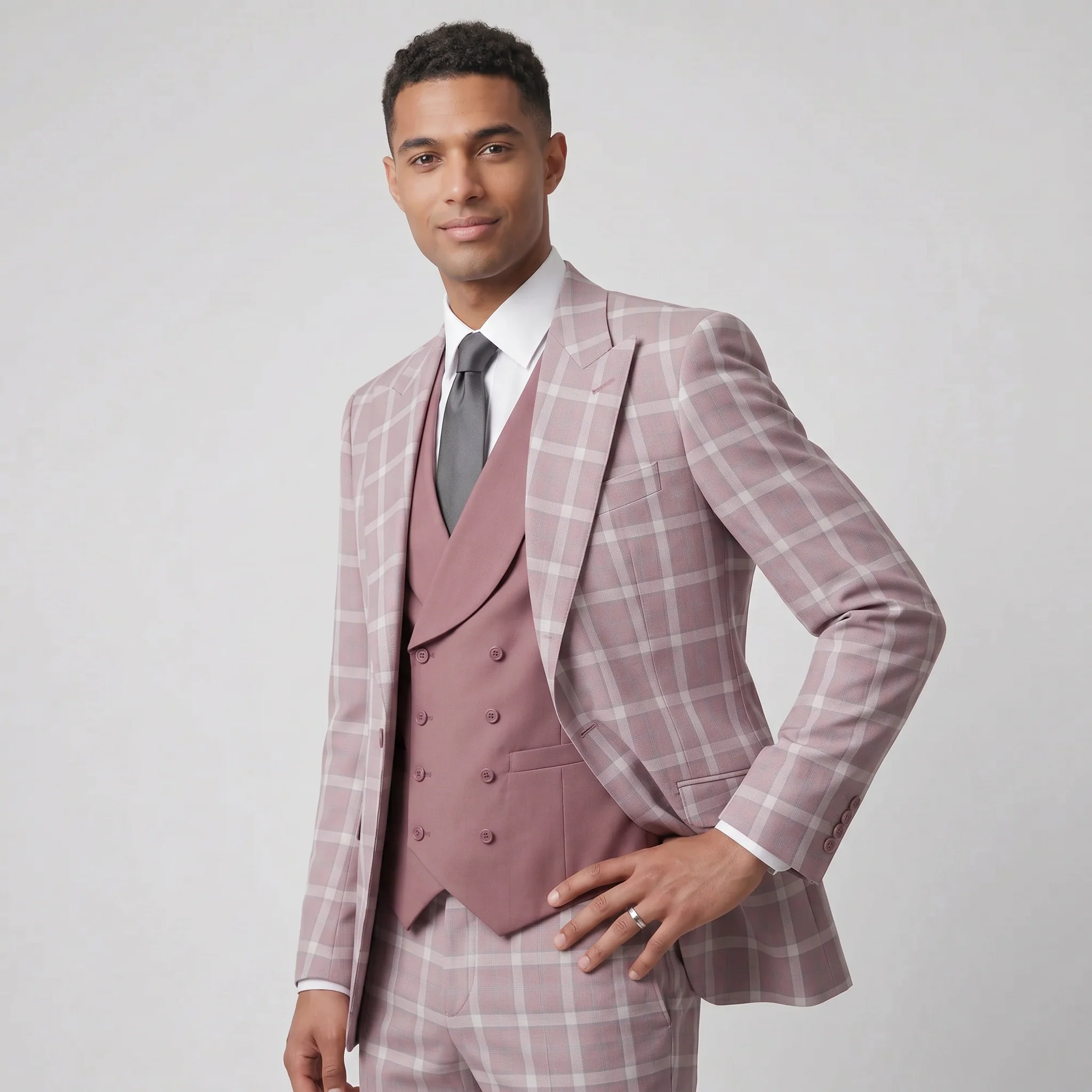 Pino Baldini Diego Men's Mauve 3-Piece Plaid Suit - Image 2