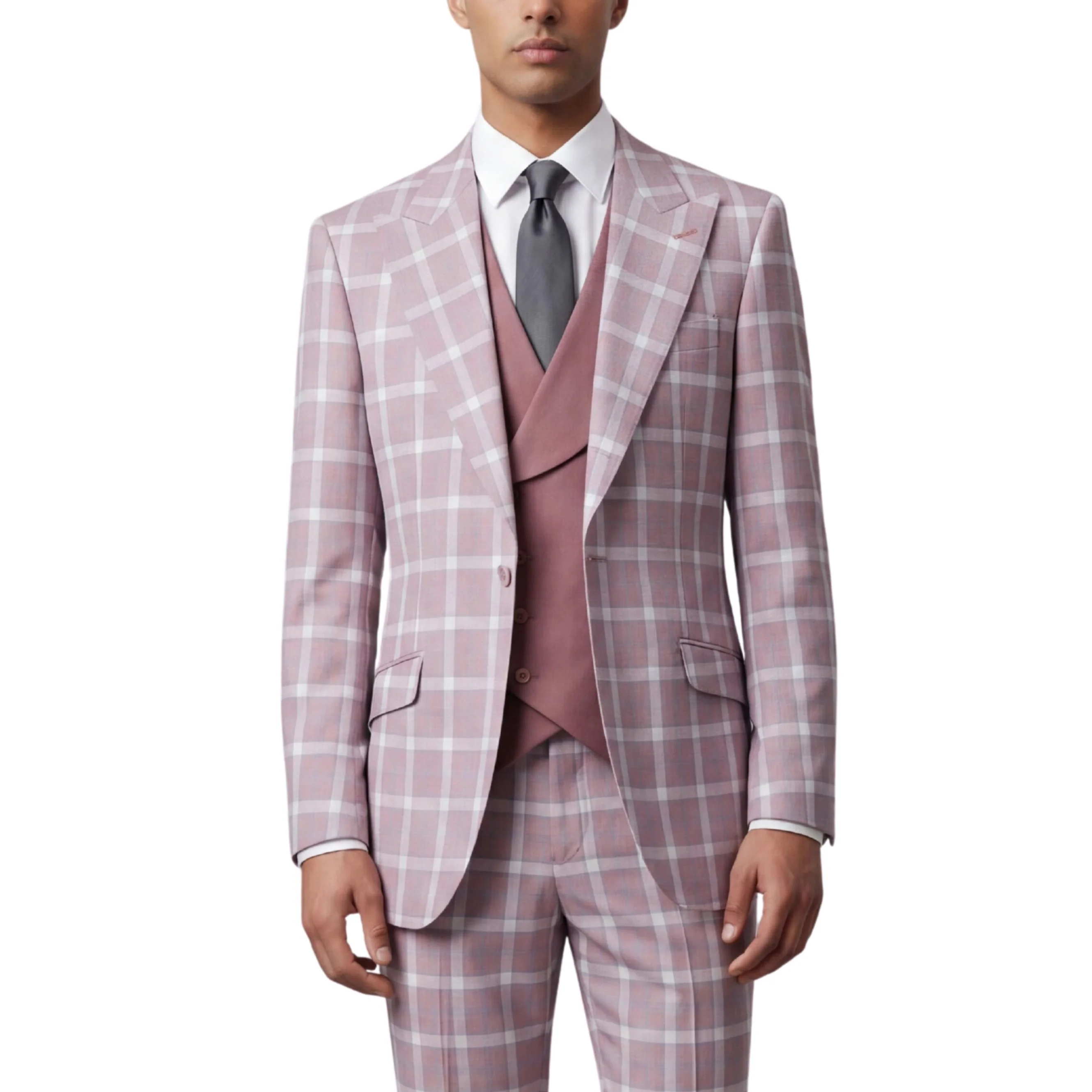 Pino Baldini Diego Men's Mauve 3-Piece Plaid Suit - Image 3
