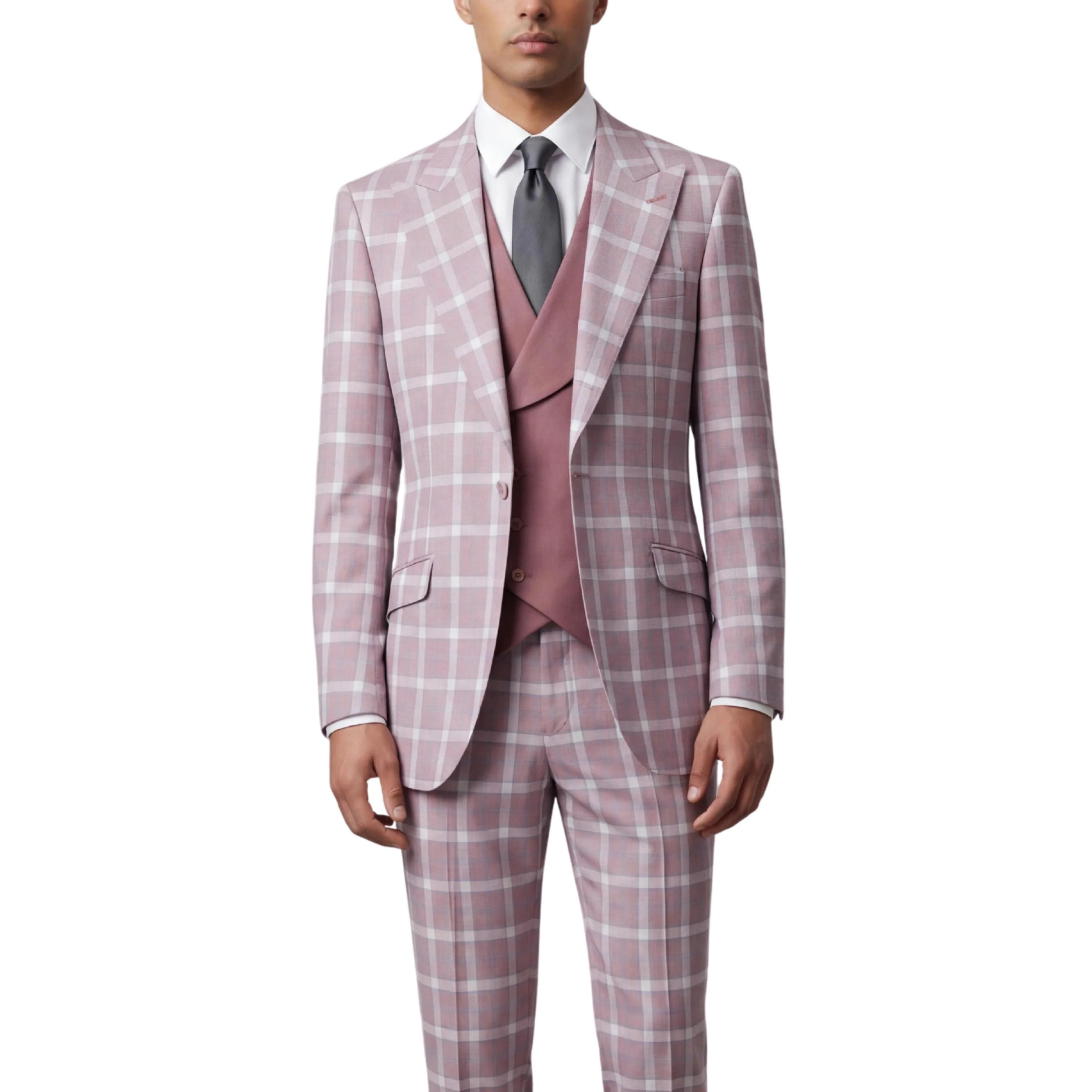 Pino Baldini Diego Men's Mauve 3-Piece Plaid Suit - Image 4