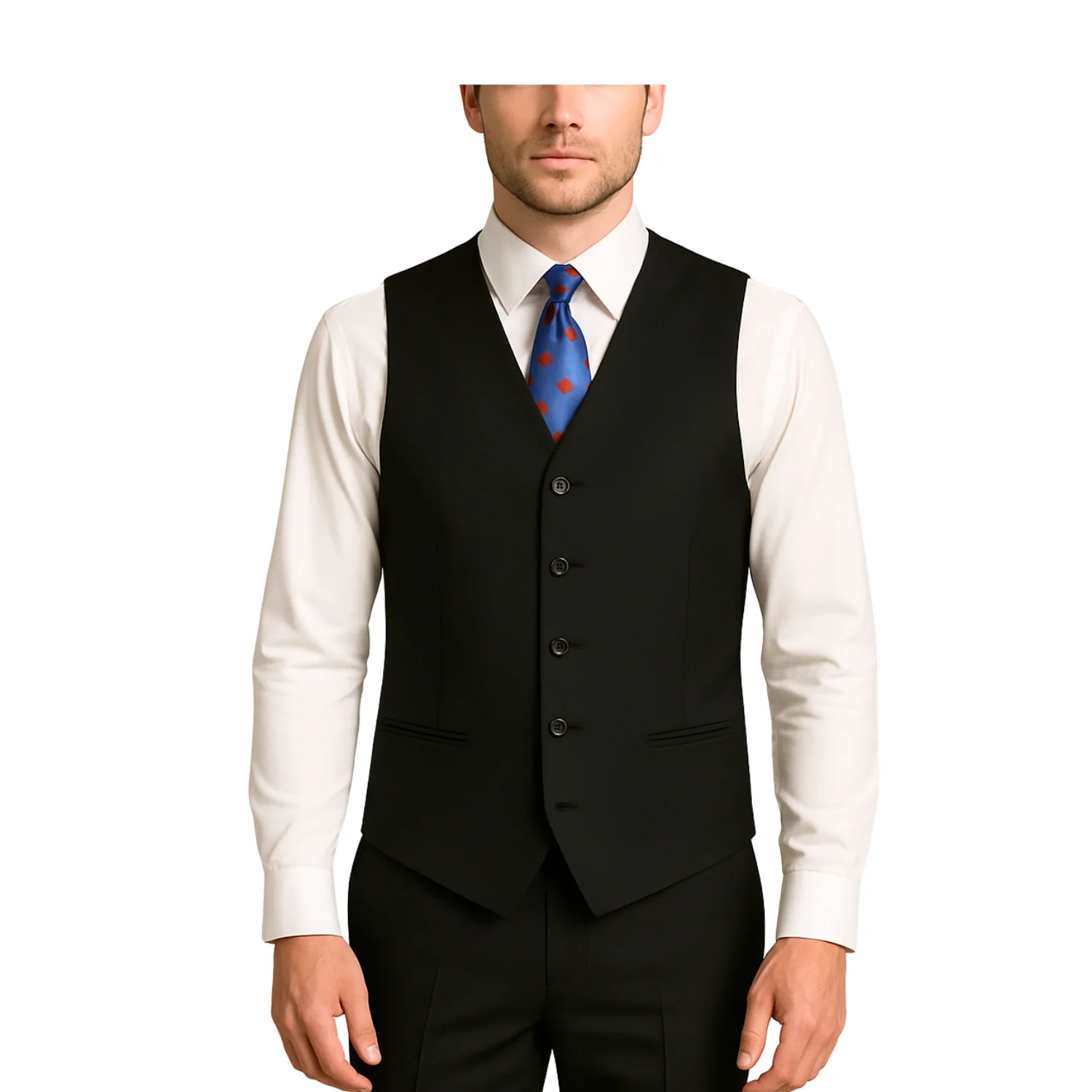 Joseph Michael Men's Black 3-Piece Slim Fit Vested Sharkskin Suit — Notch Lapel - Image 3