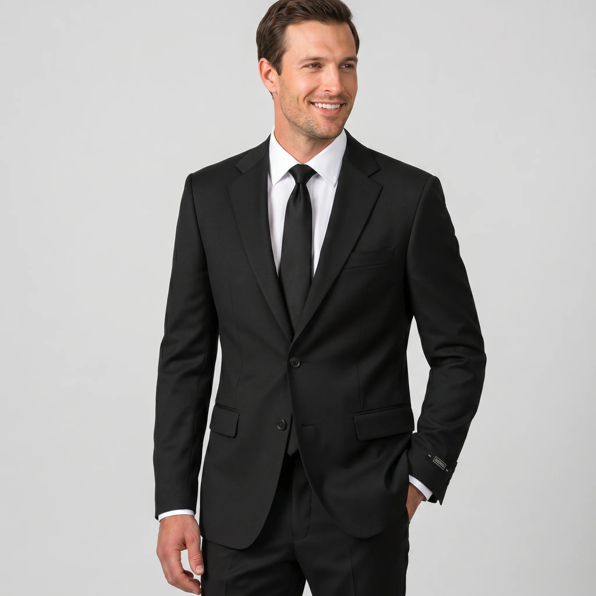 Joseph Michael Men's Black Modern Fit Sharkskin Suit — Notch Lapel