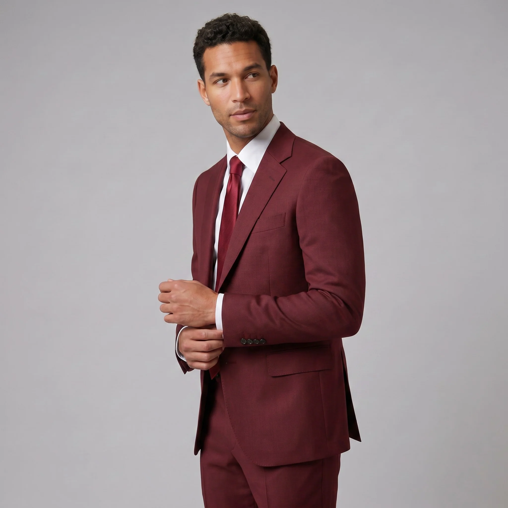Joseph Michael Men's Burgundy Modern Fit Sharkskin Suit — Notch Lapel - Image 3