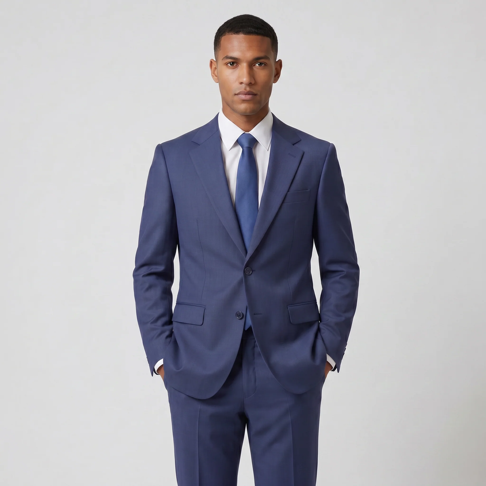 Joseph Michael Men's Ink Blue Modern Fit Sharkskin Suit — Notch Lapel - Image 2