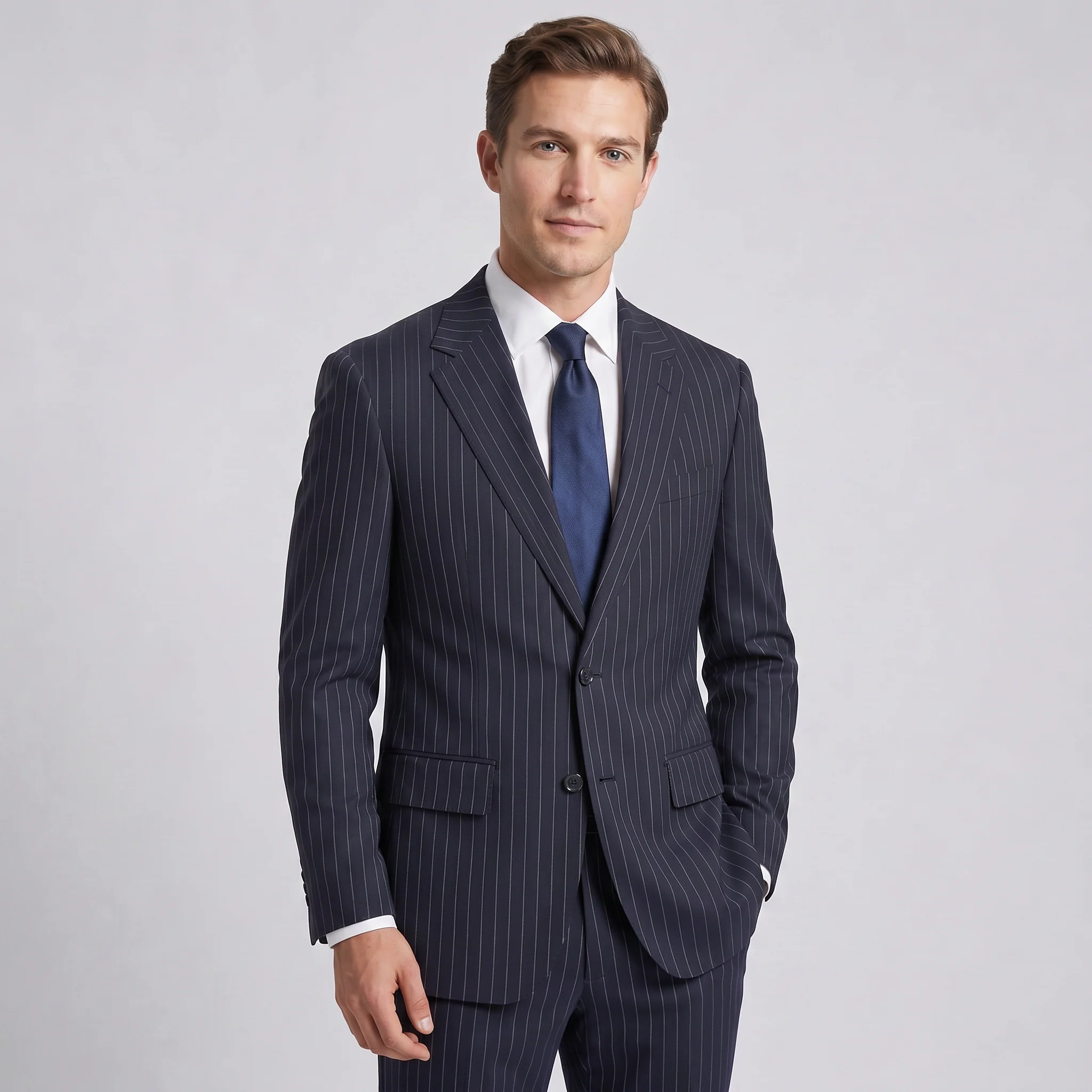 Joseph Michael Men's Navy Modern Fit Pinstripe Suit — Notch Lapel