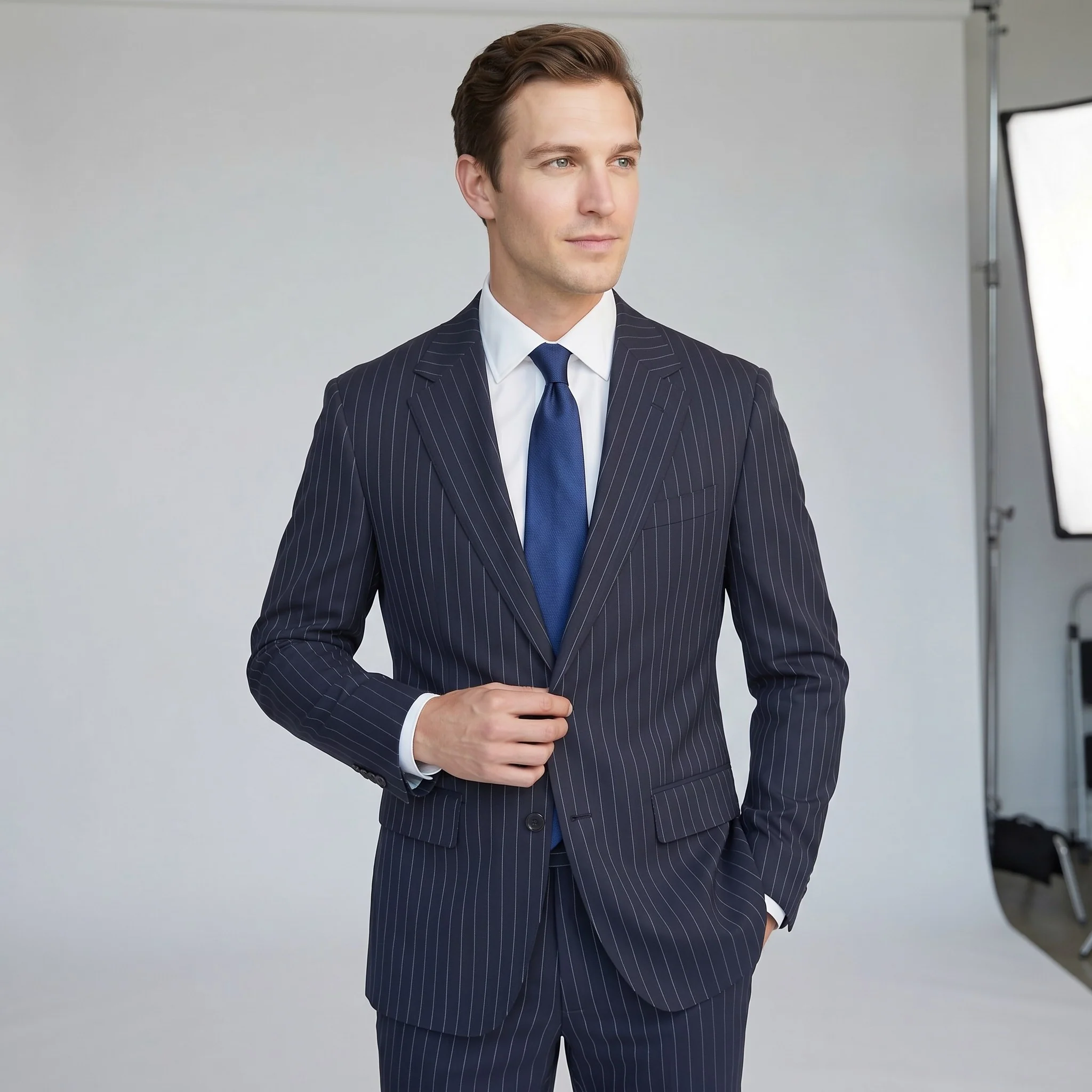 Joseph Michael Men's Navy Modern Fit Pinstripe Suit — Notch Lapel - Image 2