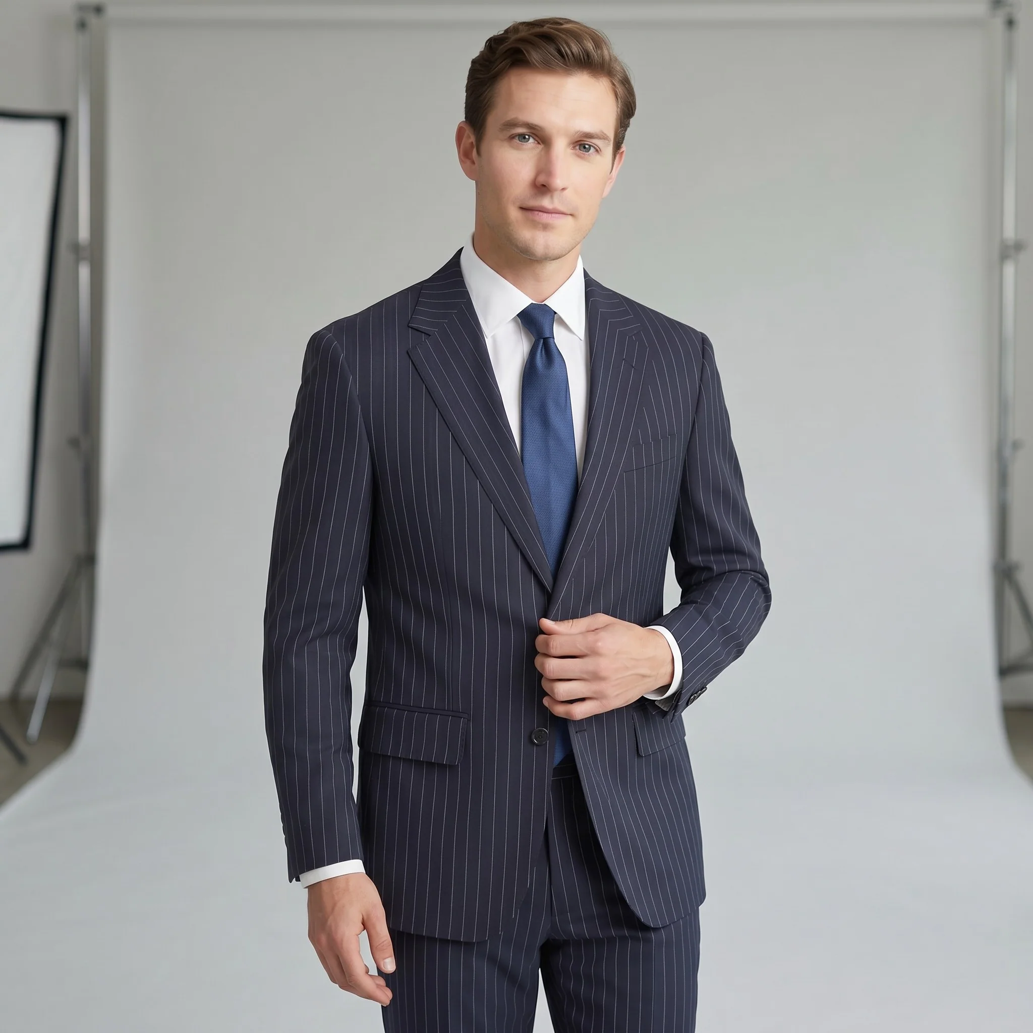 Joseph Michael Men's Navy Modern Fit Pinstripe Suit — Notch Lapel - Image 3