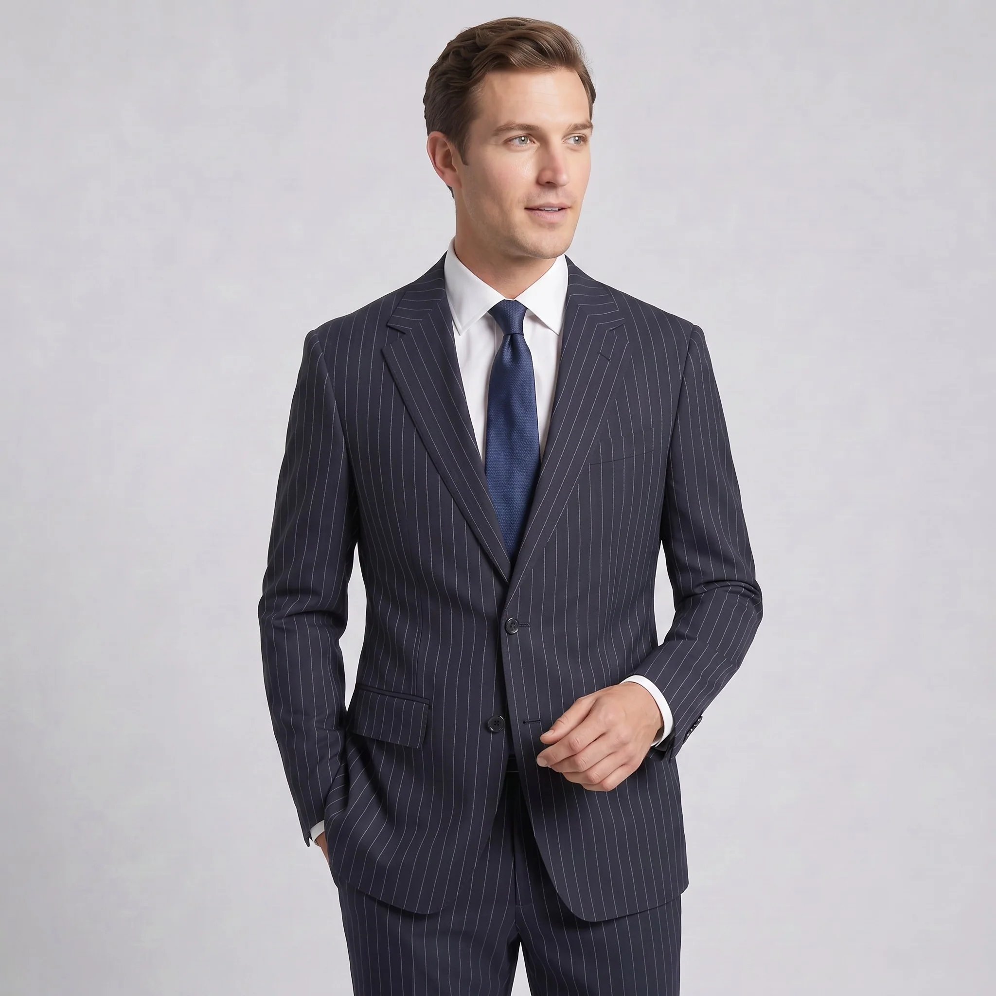 Joseph Michael Men's Navy Modern Fit Pinstripe Suit — Notch Lapel - Image 4