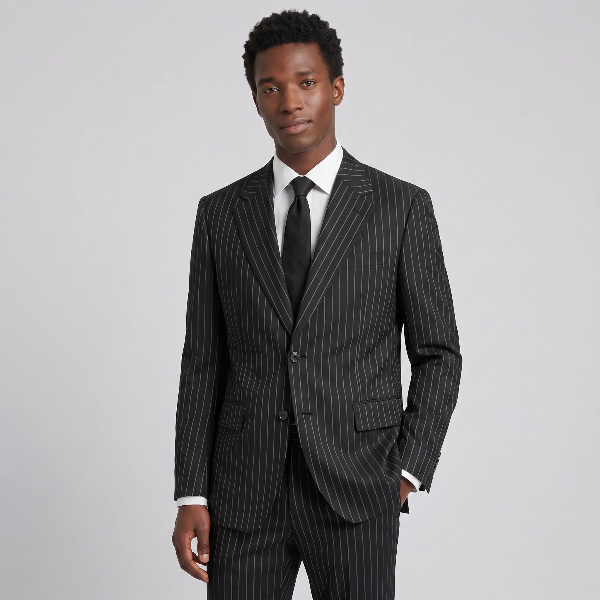Joseph Michael Men's Black Modern Fit Pinstripe Suit — Notch Lapel