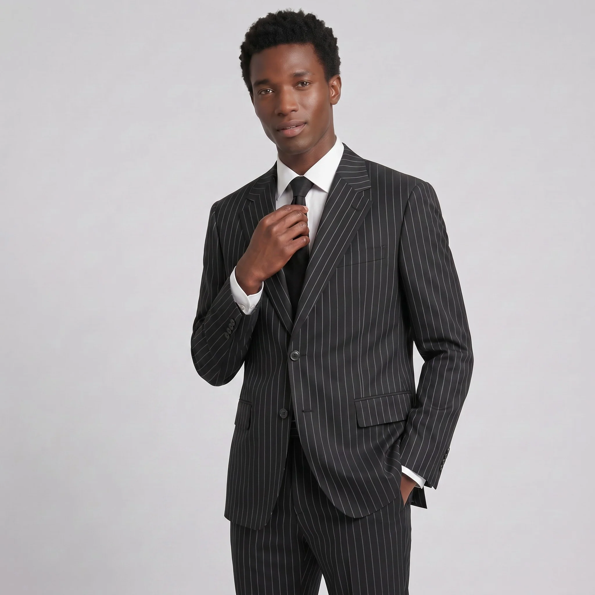 Joseph Michael Men's Black Modern Fit Pinstripe Suit — Notch Lapel - Image 2